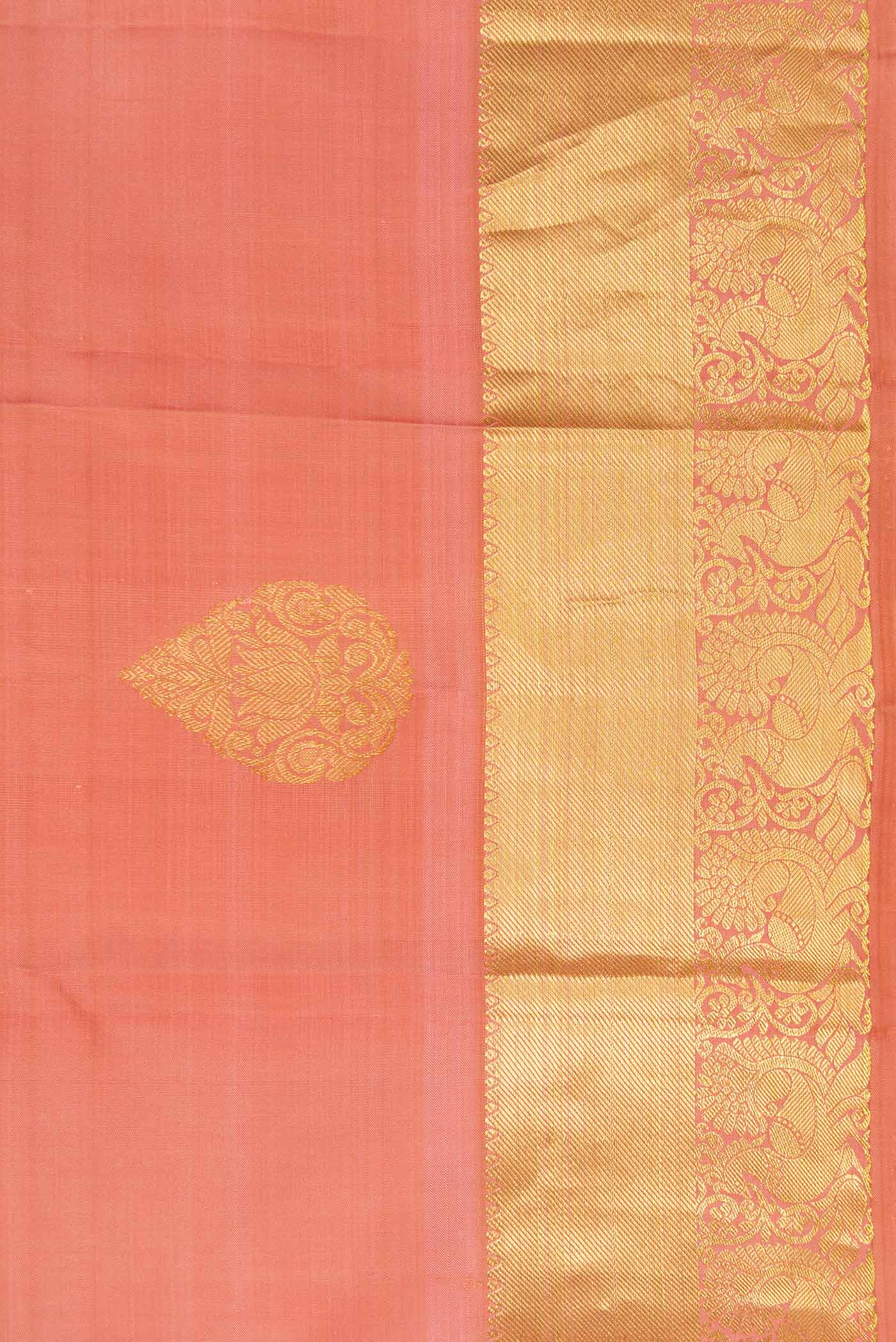 Border image of Rose Gold Dual Tone Kanjivaram Silk Saree with Zari Butta on the body and Zari Border. 