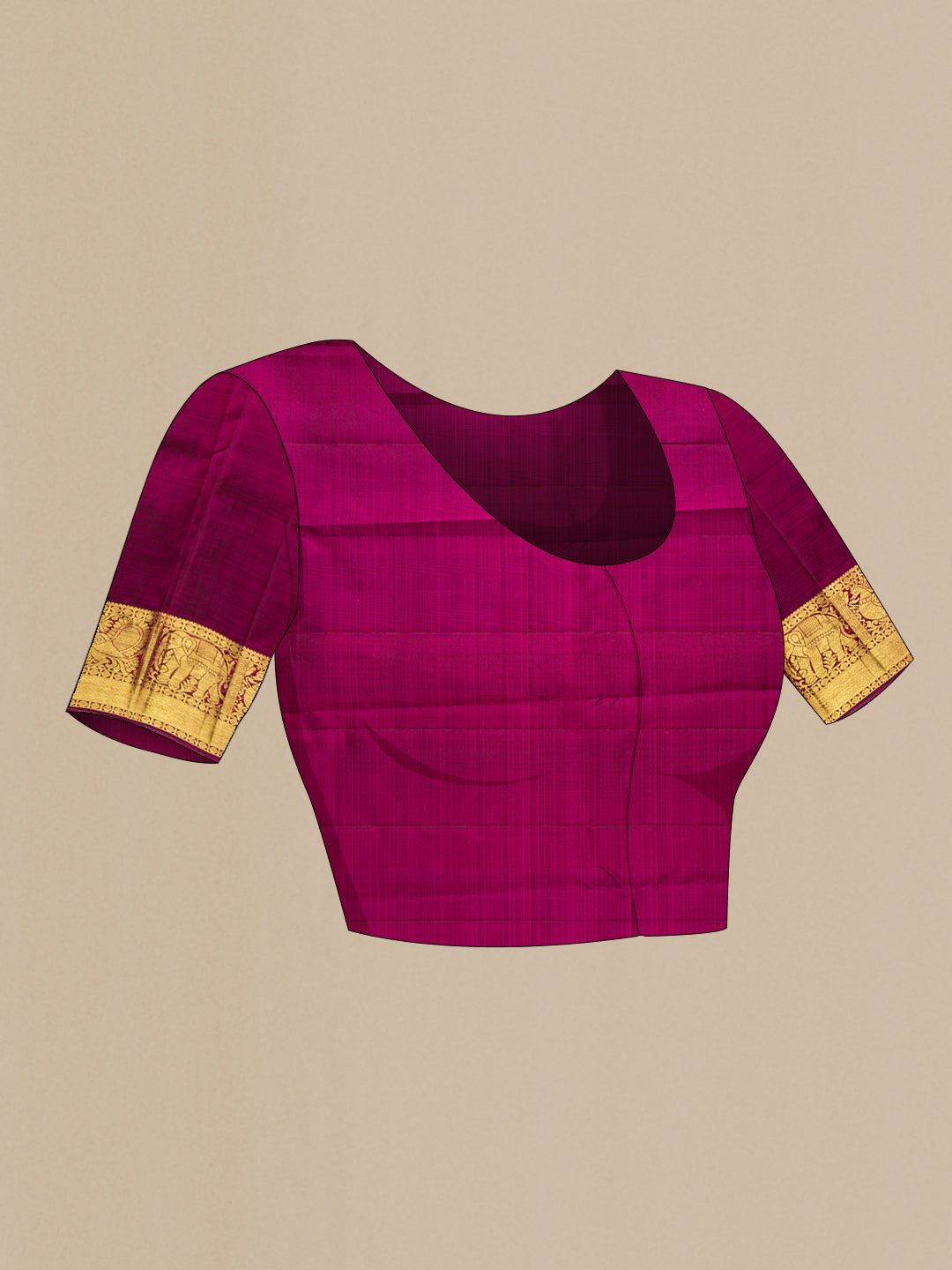 Close up image of the blouse of Pink Dual Tone Kanjivaram Silk Saree with Zari Butta on the body and Zari Border. 