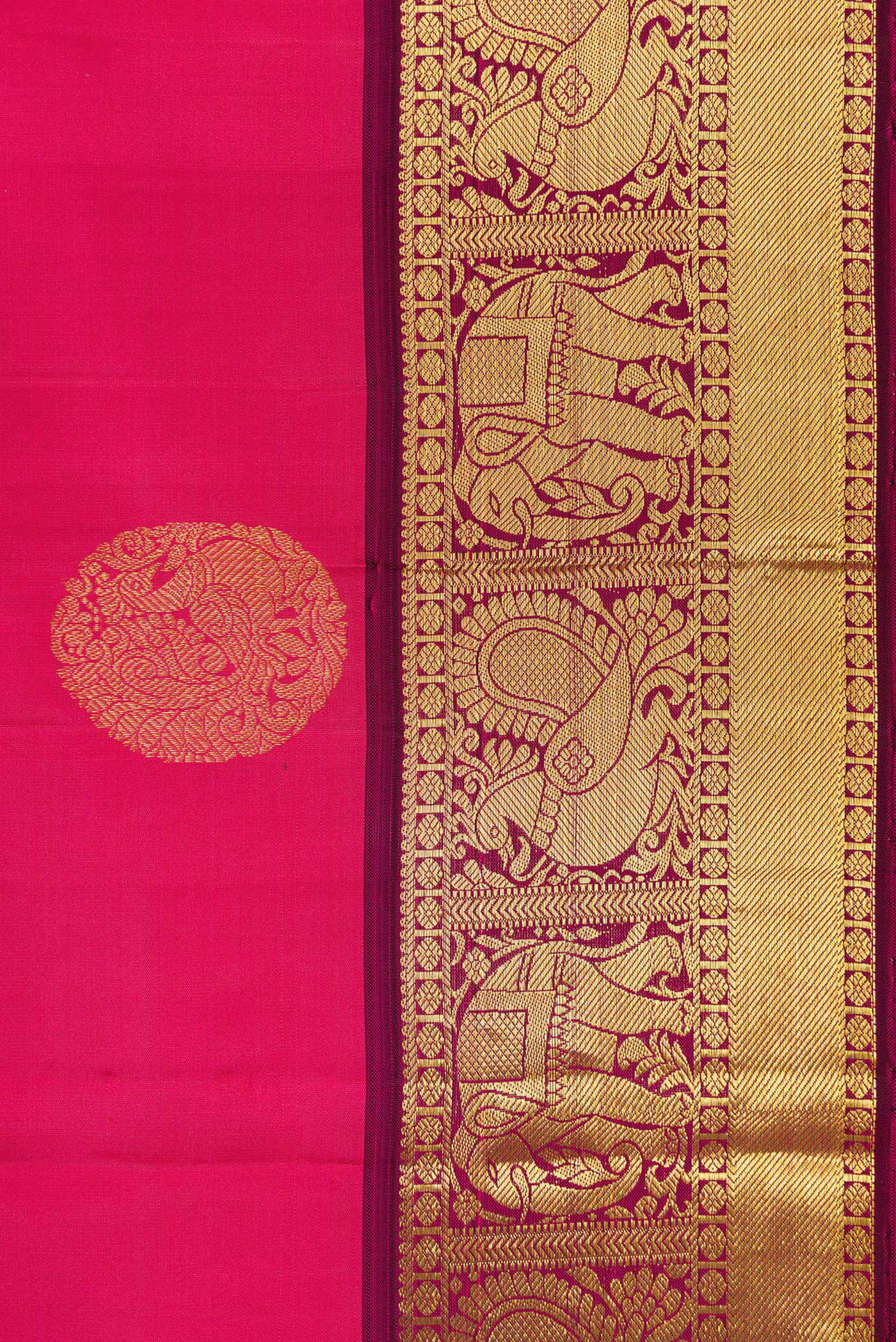 Border image of Pink Dual Tone Kanjivaram Silk Saree with Zari Butta on the body and Zari Border. 