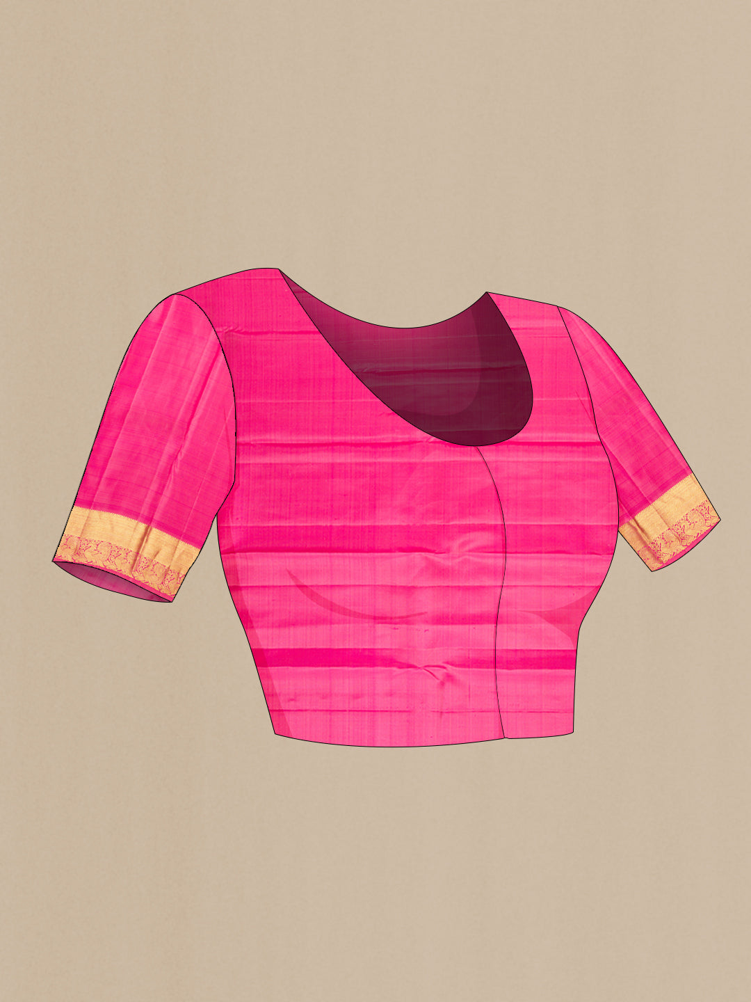 Close up image of the blouse of Pink Dual Tone Kanjivaram Silk Saree with Zari Butta on the body and Zari Border. 
