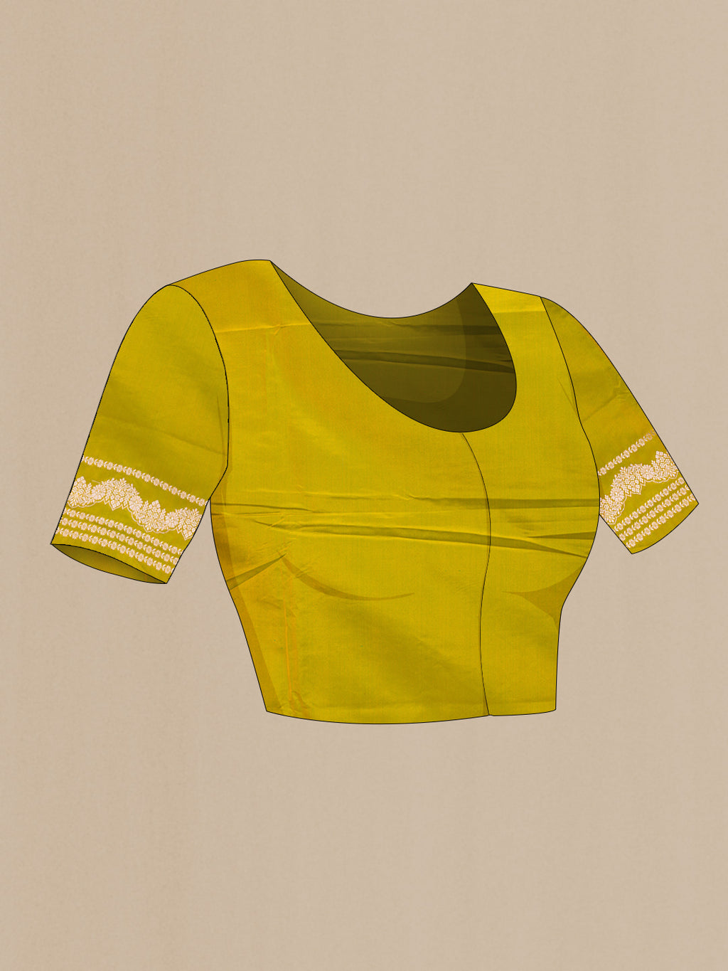 Close up image of the blouse of Mehandi Green Dual Tone Blended Banarasi Silk Saree with Zari Butta on the body and Zari Border. 