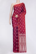 Maroon Dual Tone Blended Banarasi Silk Saree with Zari Butta on the body and Zari Border.  displayed on a mannequin
