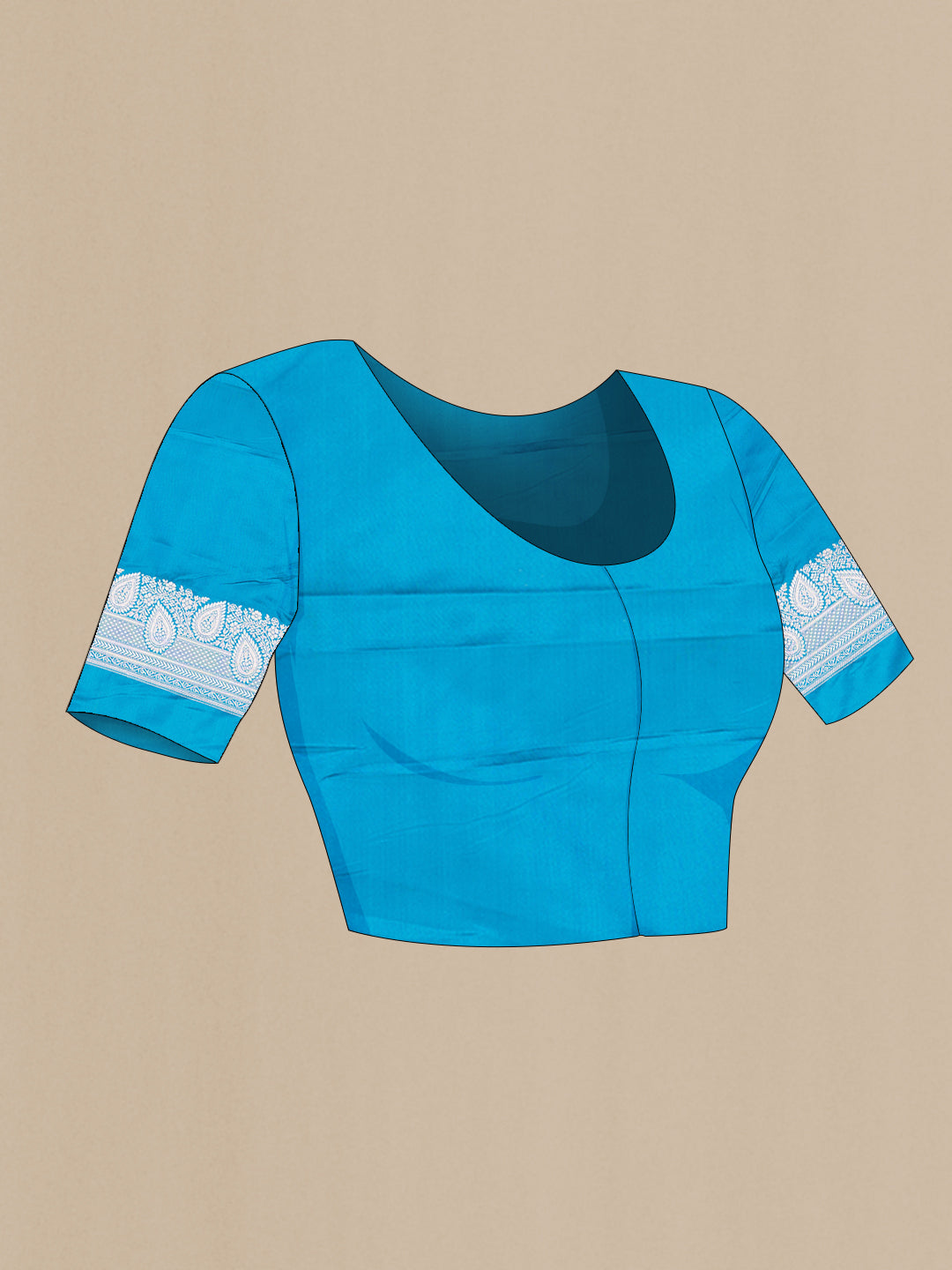 Close up image of the blouse of Sky Blue Blended Banarasi Silk Saree with Stripes on the body and Zari Border. 