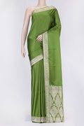 Green Dual Tone Blended Banarasi Silk Saree with Plain Body and Zari Border.  displayed on a mannequin