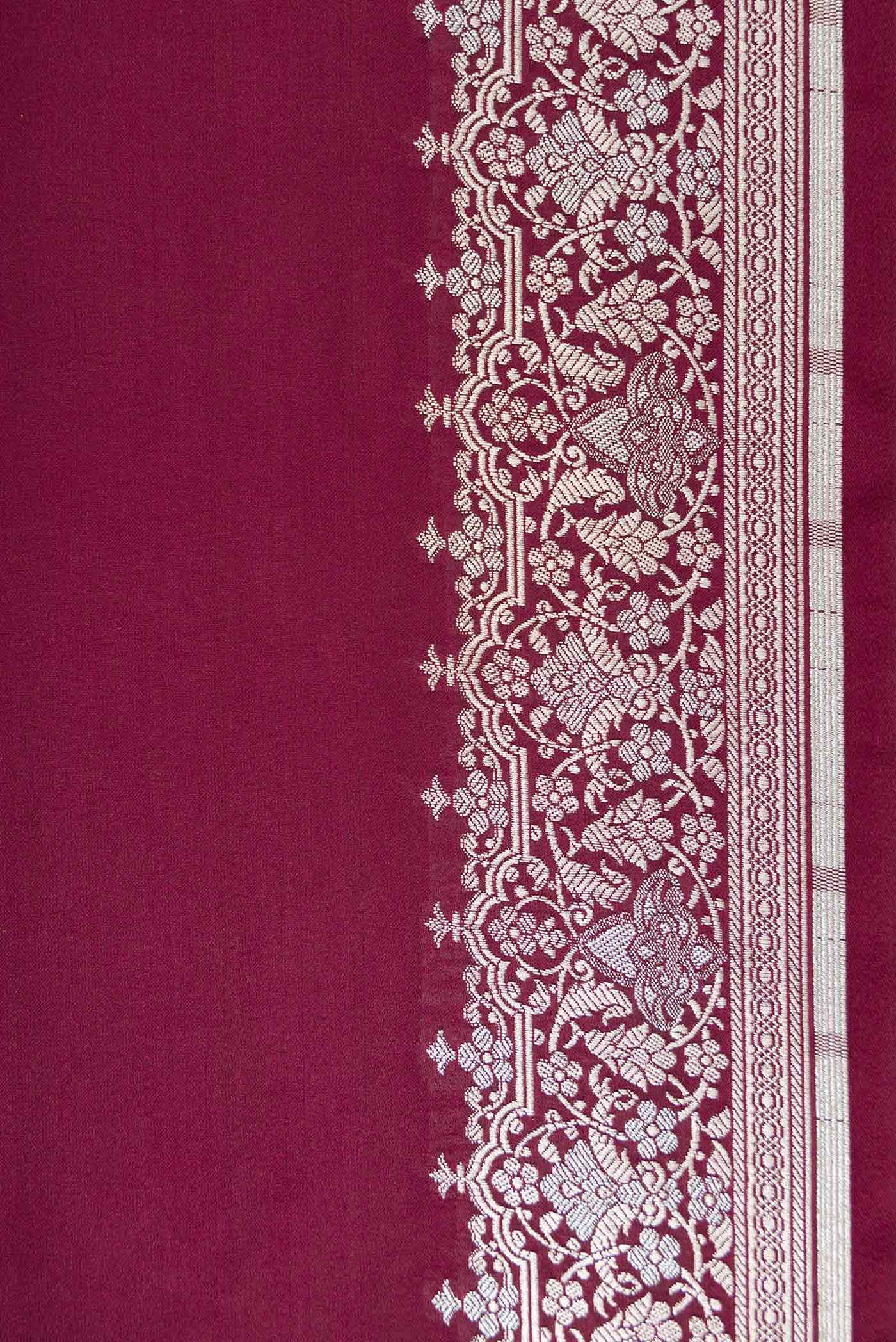 Border image of Burgundy Dual Tone Blended Banarasi Silk Saree with Plain Body and Fancy Border. 