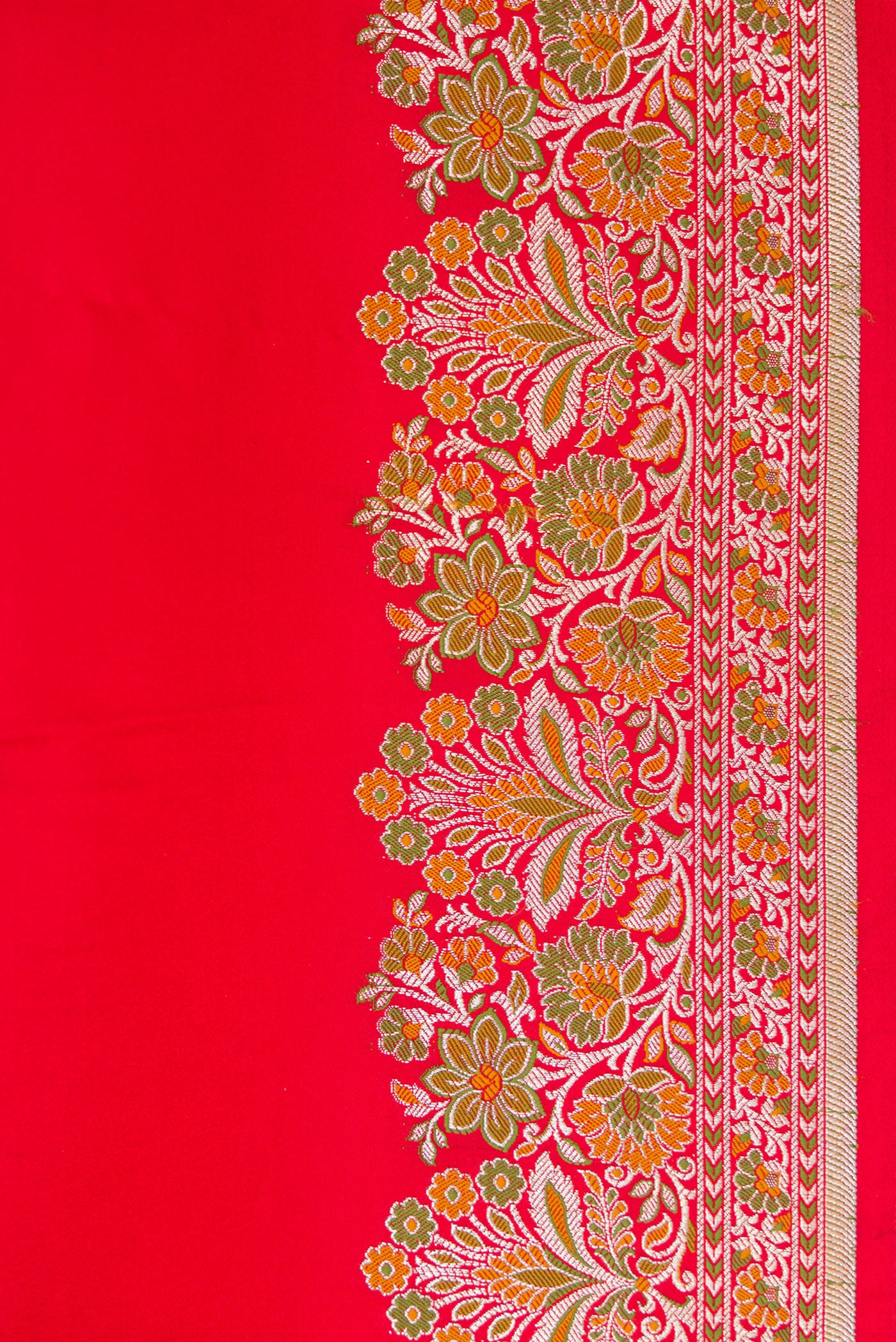 Border image of Red Dual Tone Banarasi Silk Saree with Plain Body and Fancy Border. 