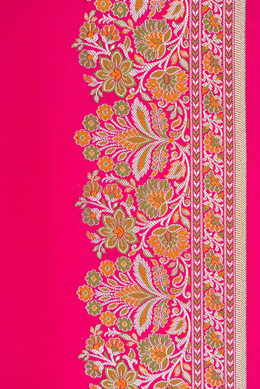 Border image of Pink Dual Tone Banarasi Silk Saree with Plain Body and Zari Border. 