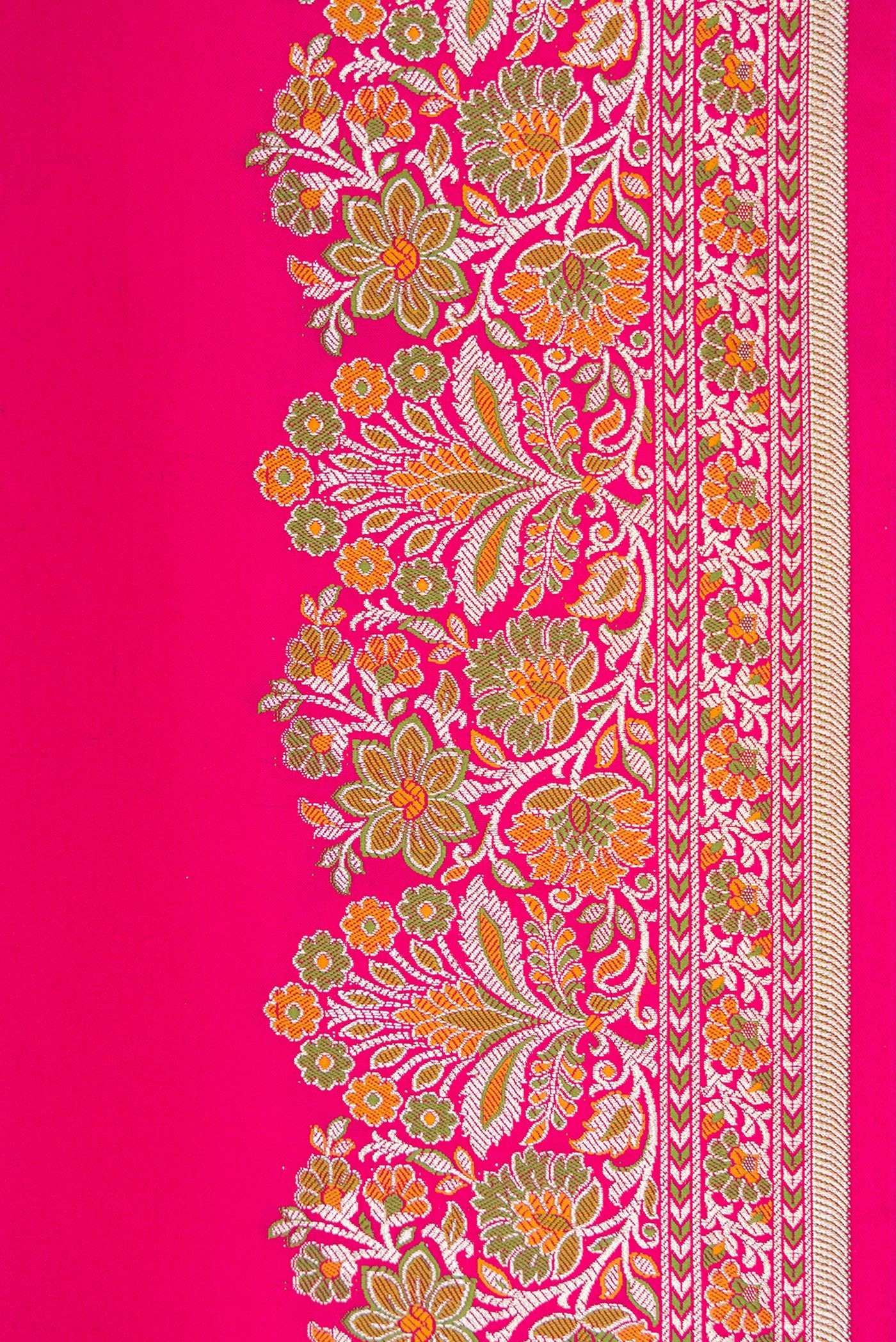 Border image of Pink Dual Tone Banarasi Silk Saree with Plain Body and Zari Border. 