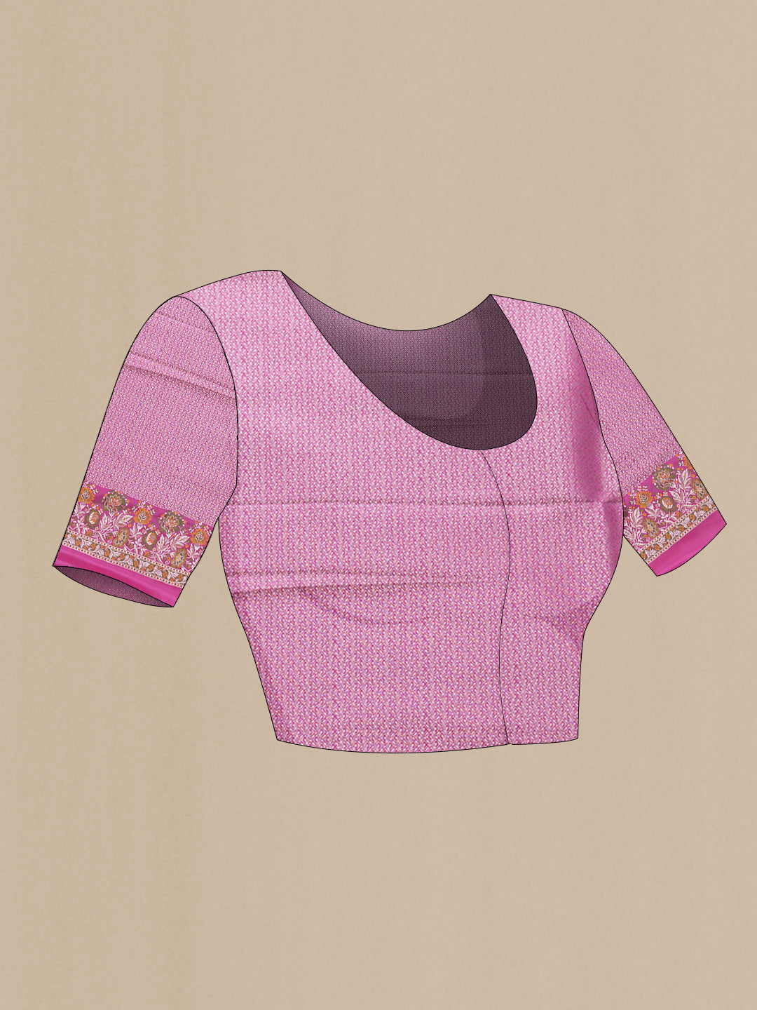 Close up image of the blouse of Pink Dual Tone Blended Banarasi Silk Saree with Plain Body and Fancy Border. 