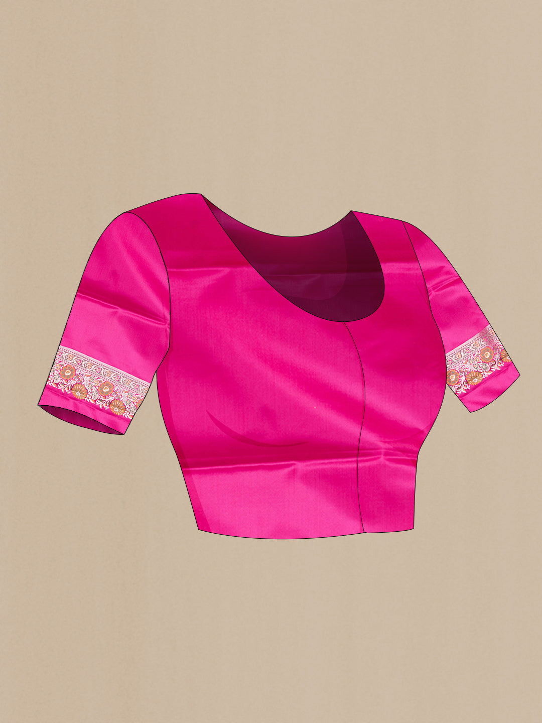 Close up image of the blouse of Pink Dual Tone Blended Banarasi Silk Saree with Plain Body and Fancy Border. 