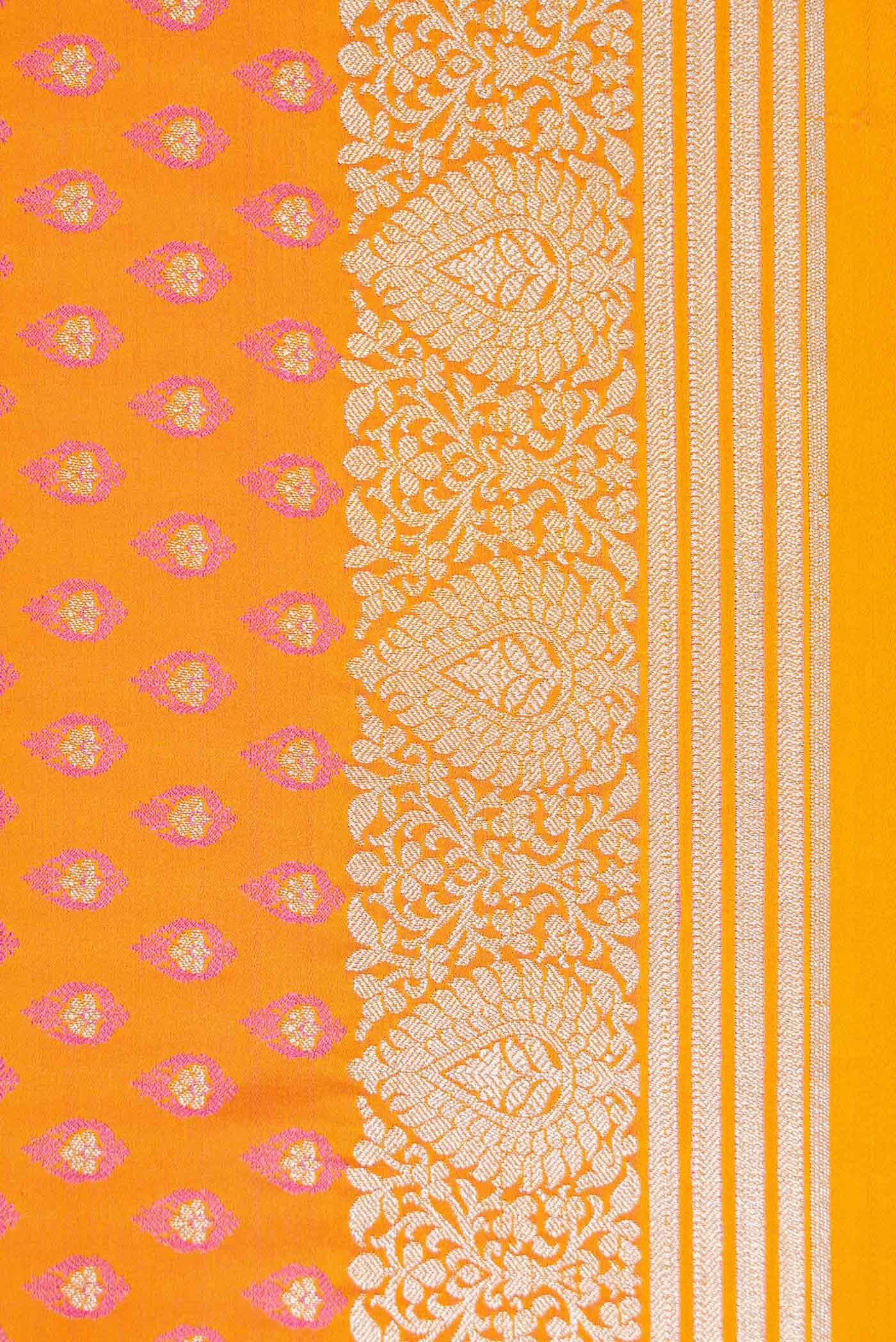 Border image of Mustard Dual Tone Blended Banarasi Silk Saree with Zari Butta on the body and Zari Border. 