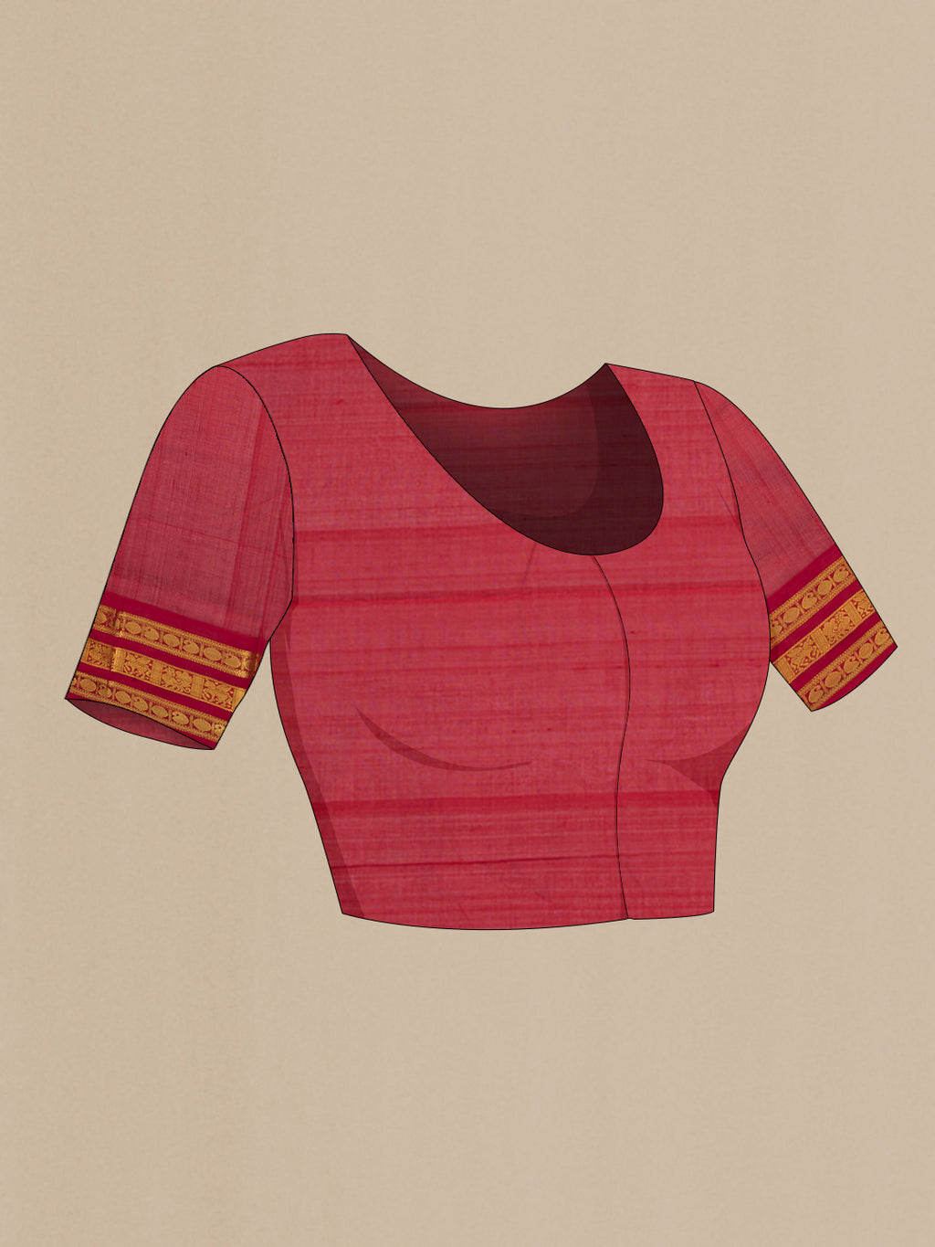Close up image of the blouse of Coffee Brown Silk Cotton Saree with Zari Butta on the body and Zari Border. 