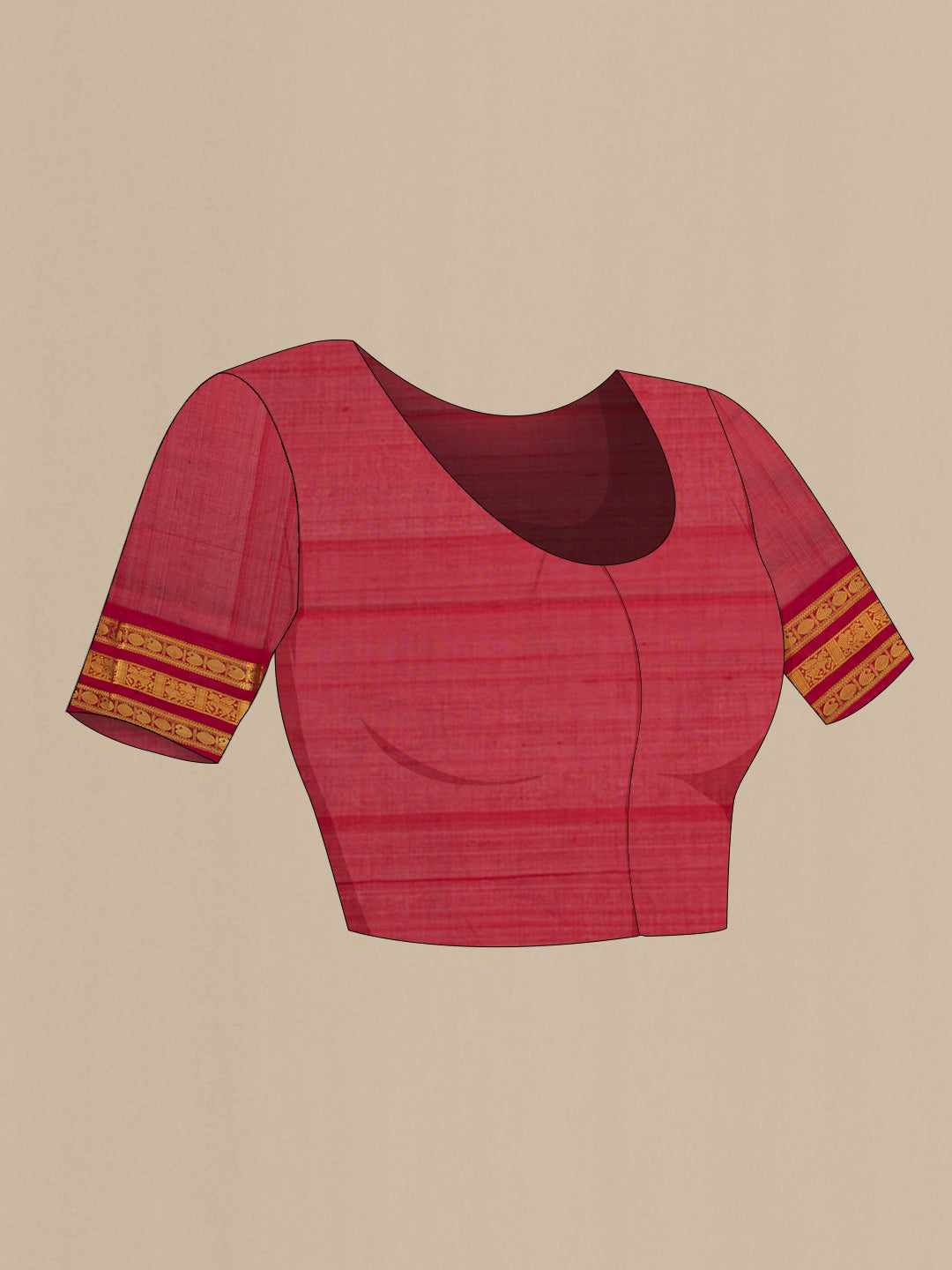 Close up image of the blouse of Coffee Brown Silk Cotton Saree with Zari Butta on the body and Zari Border. 