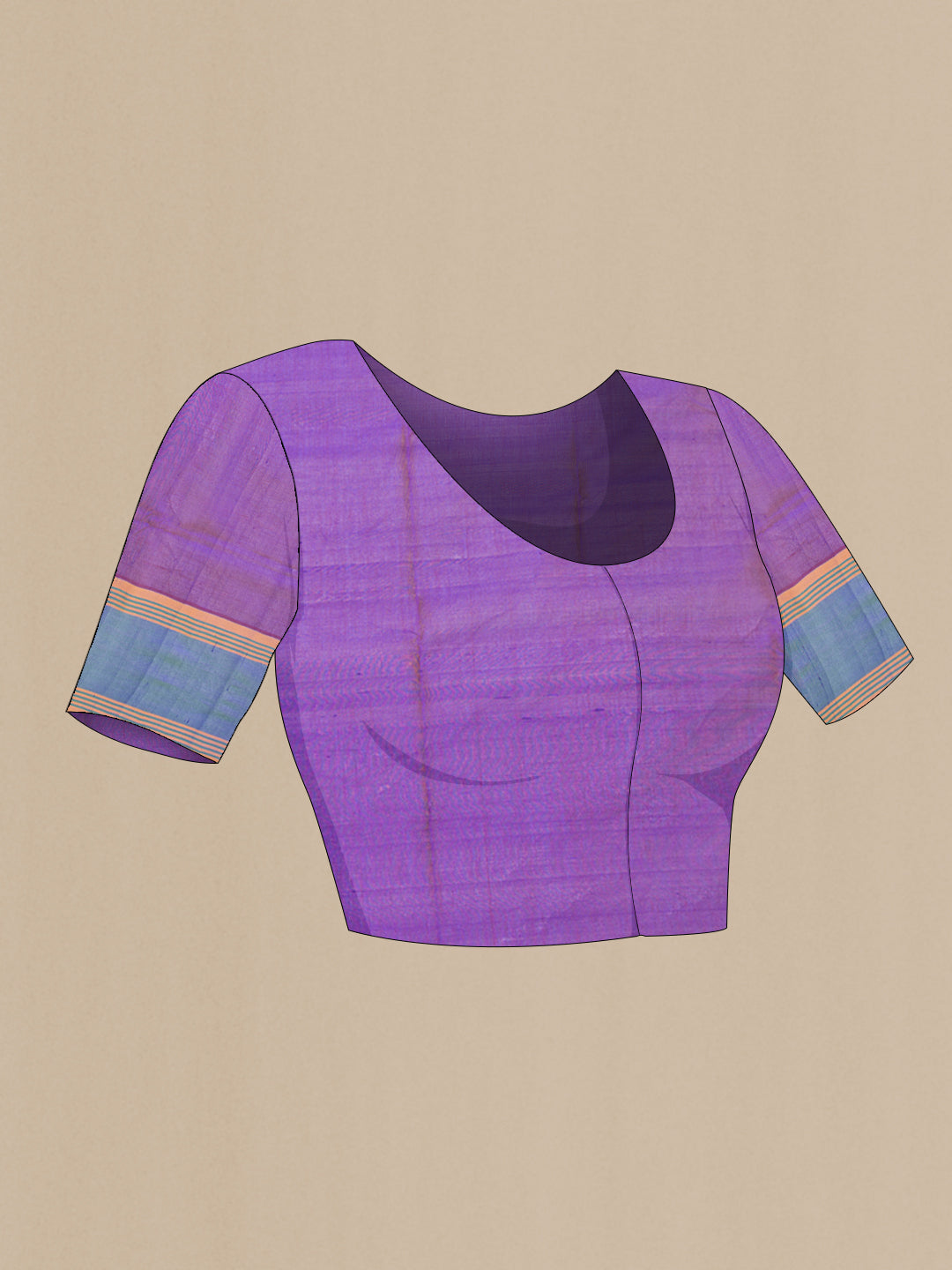Close up image of the blouse of Purple Dual Tone Cotton Saree with Jacquard design on the body and Thread Border. 
