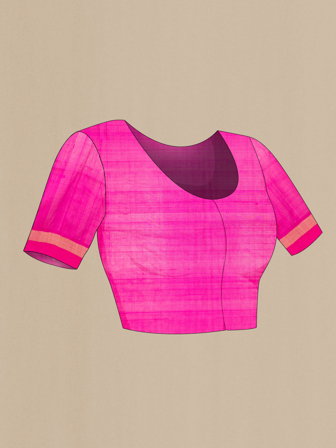 Close up image of the blouse of Yellow Silk Cotton Saree with Stripes on the body and Zari Border. 