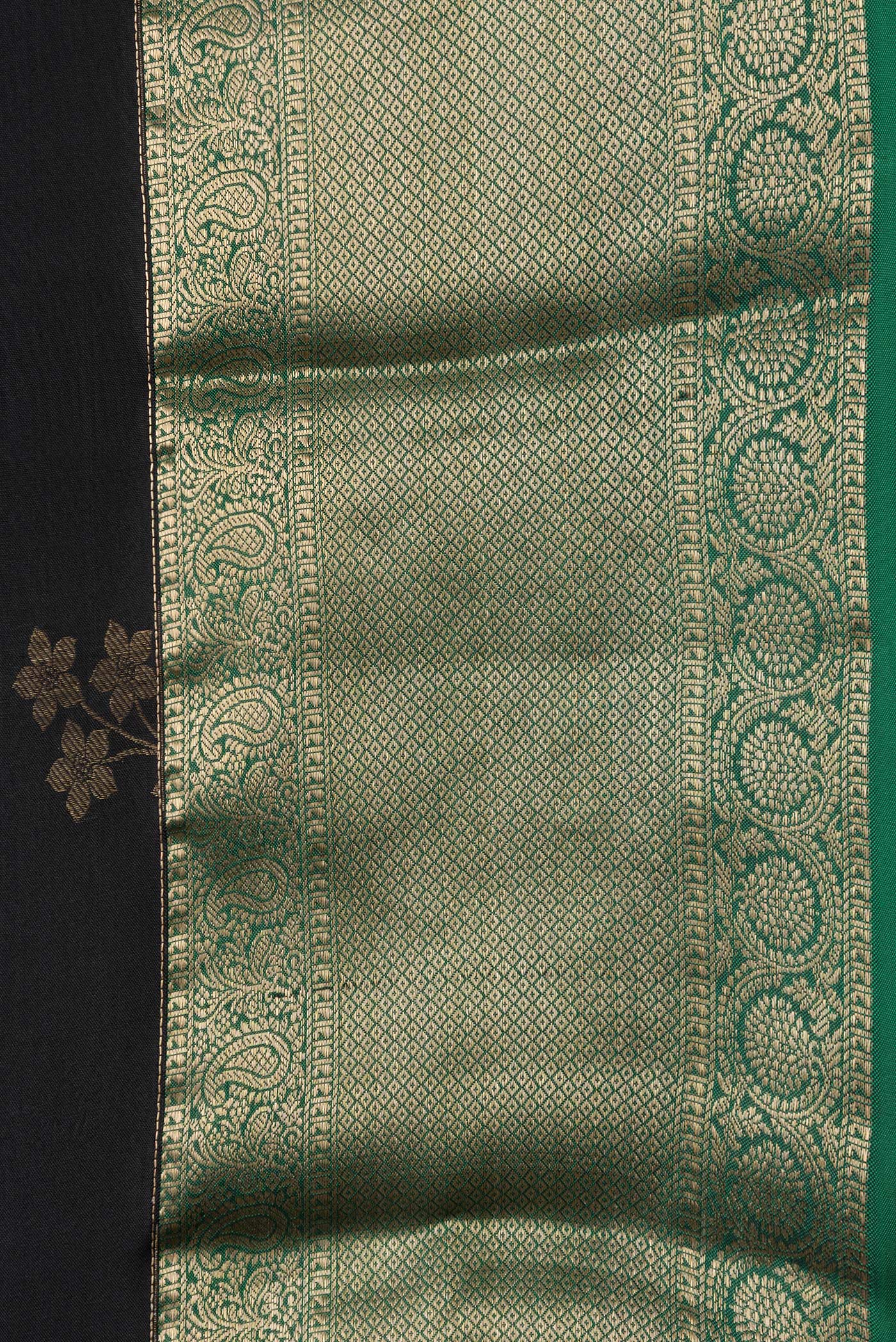 Border image of Black Dual Tone Kanjivaram Silk Saree with Zari Butta on the body and Zari Border. 