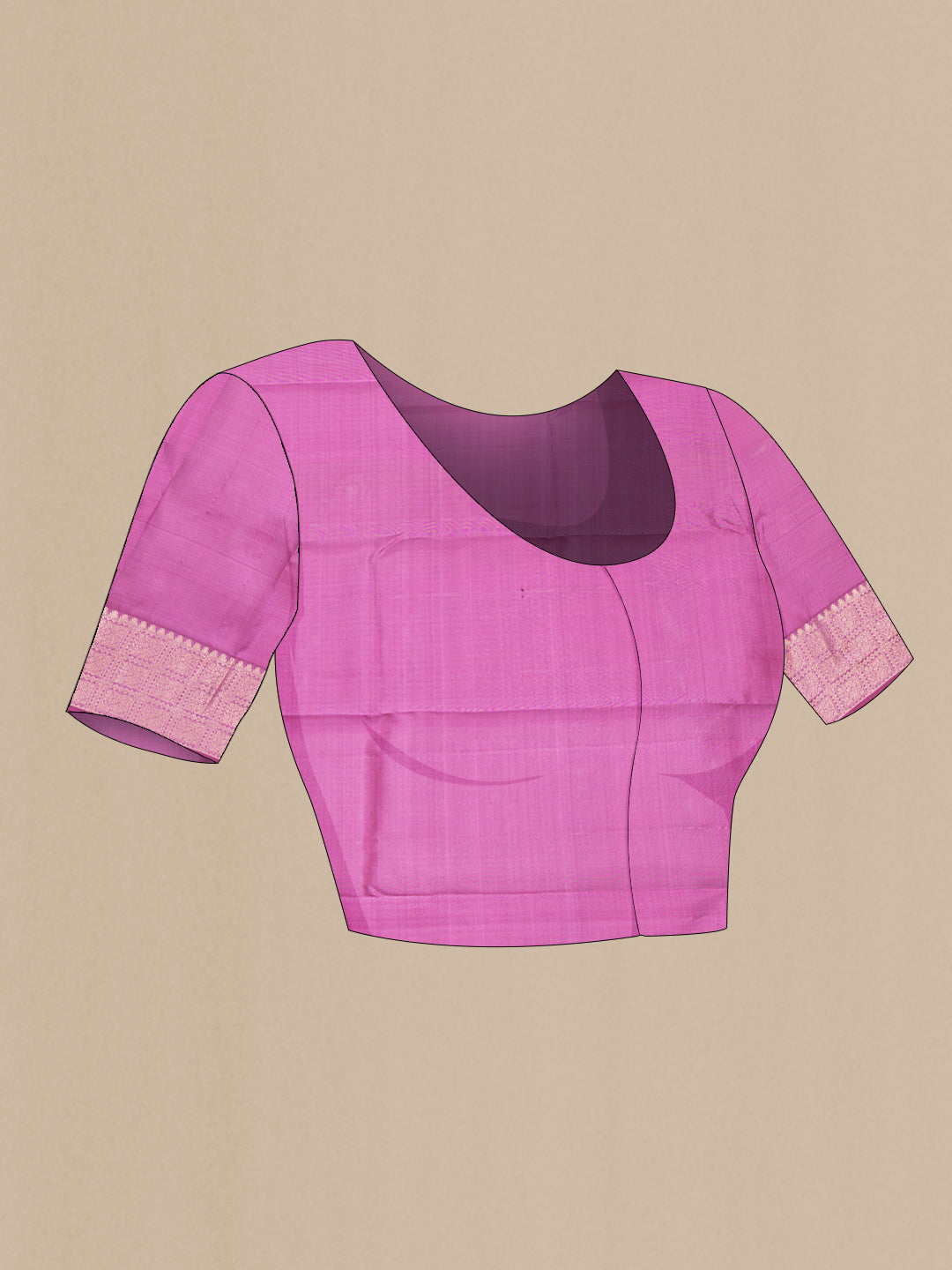 Close up image of the blouse of Pink Dual Tone Kanchipuram Silk Saree with Stripes on the body and Zari Border. 