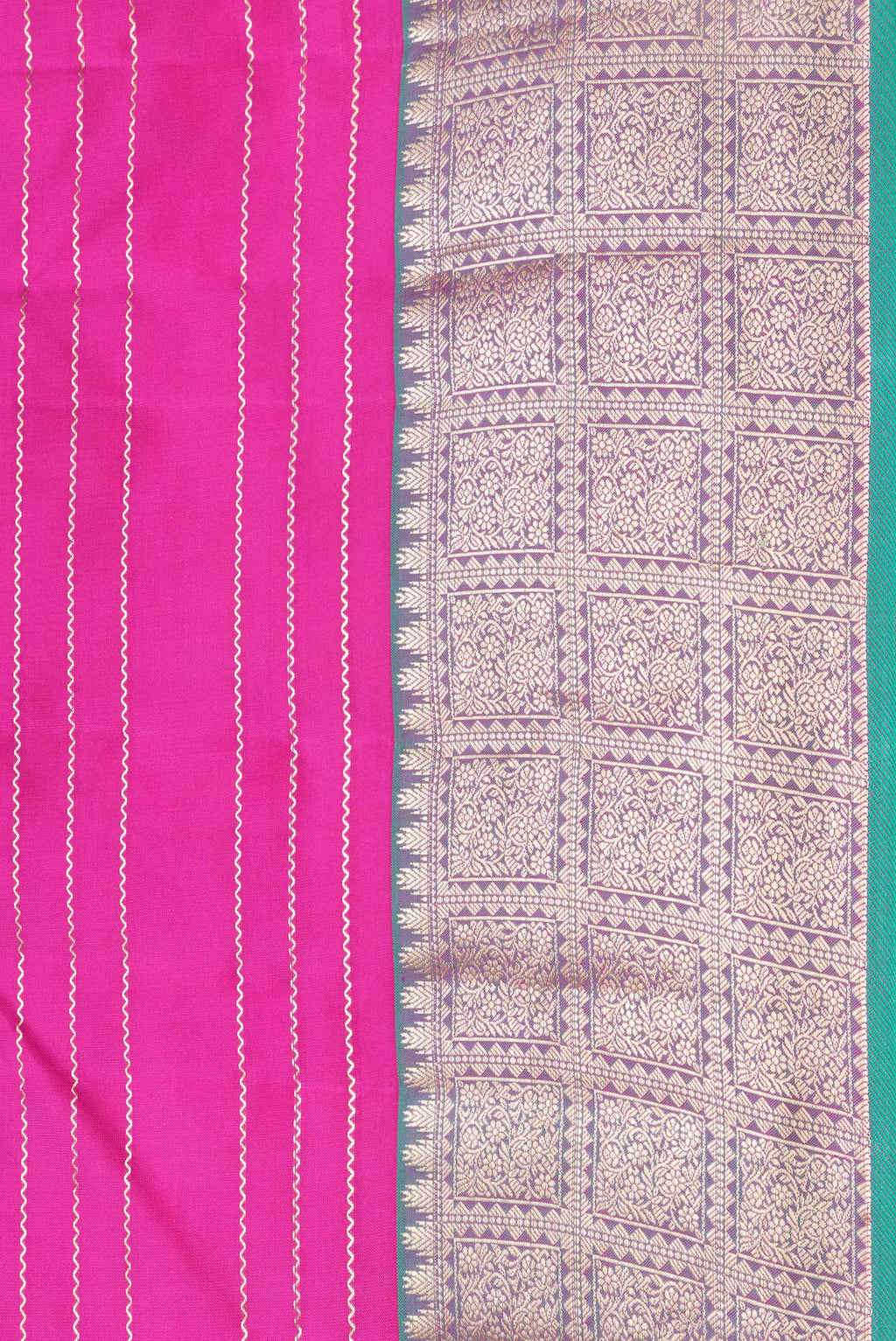 Border image of Pink Dual Tone Kanchipuram Silk Saree with Stripes on the body and Zari Border. 