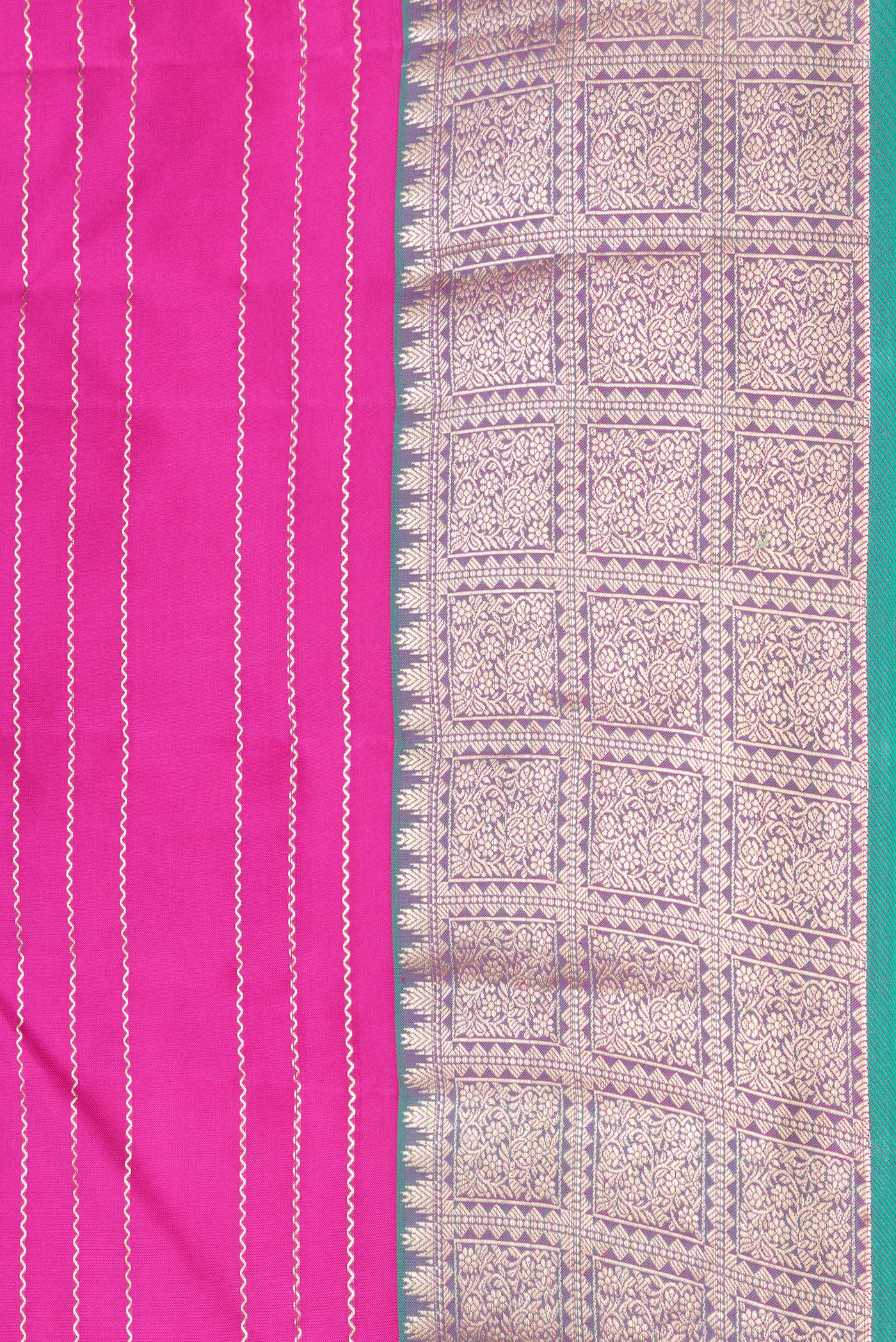 Border image of Pink Dual Tone Kanchipuram Silk Saree with Stripes on the body and Zari Border. 