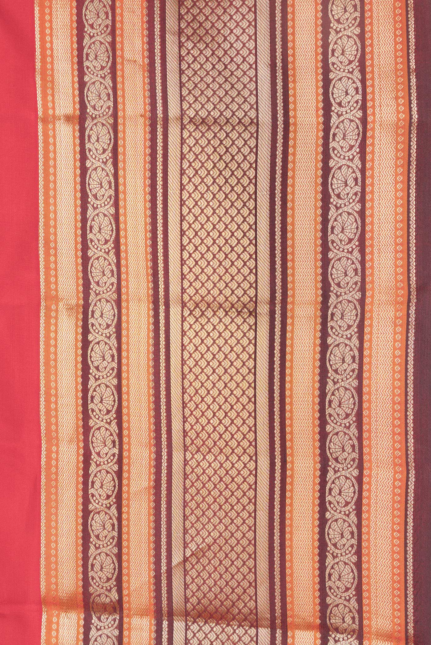 Border image of Red Dual Tone Kanchipuram Silk Saree with Zari Butta on the body and Zari Border. 