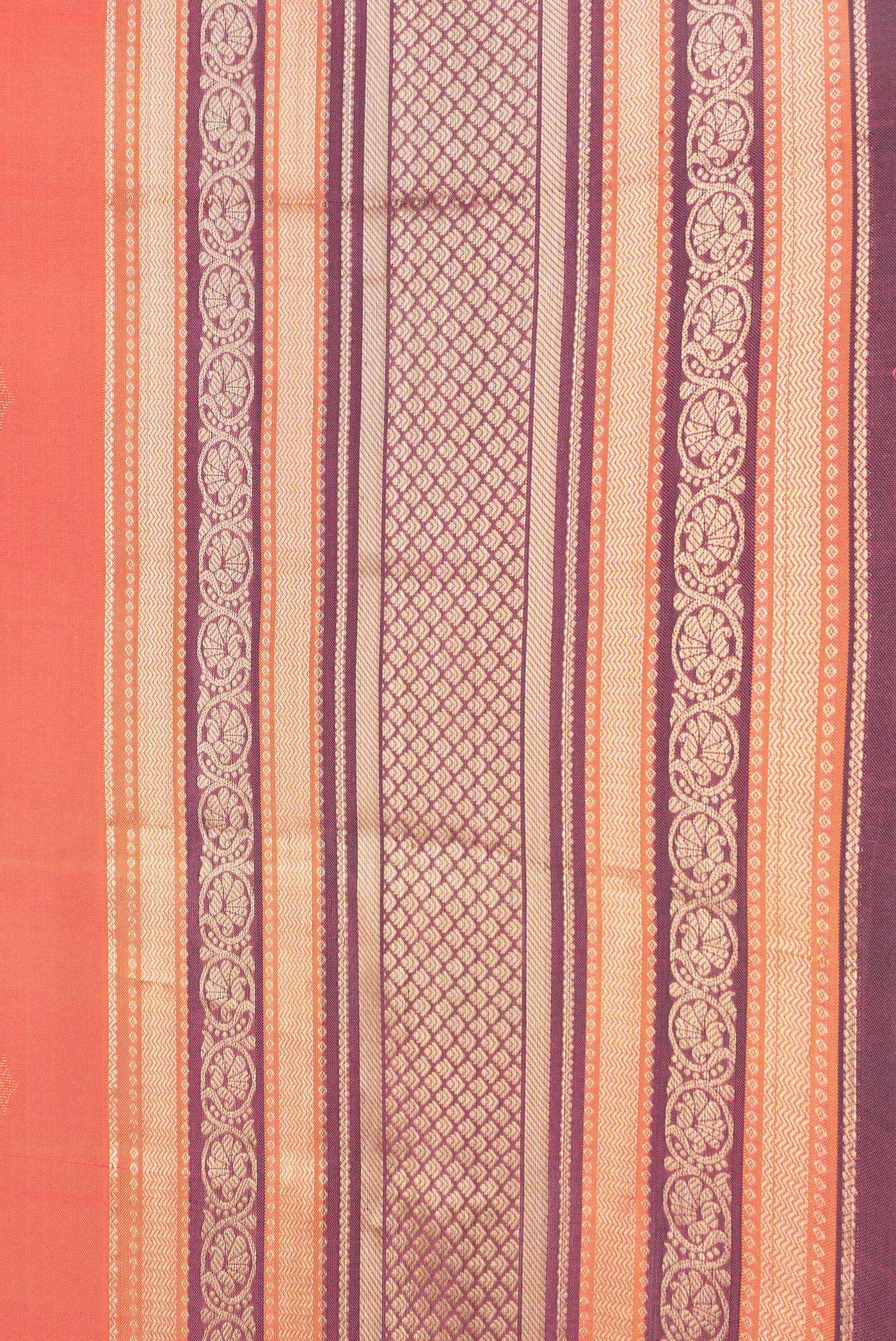 Border image of Orange Dual Tone Kanchipuram Silk Saree with Zari Butta on the body and Zari Border. 