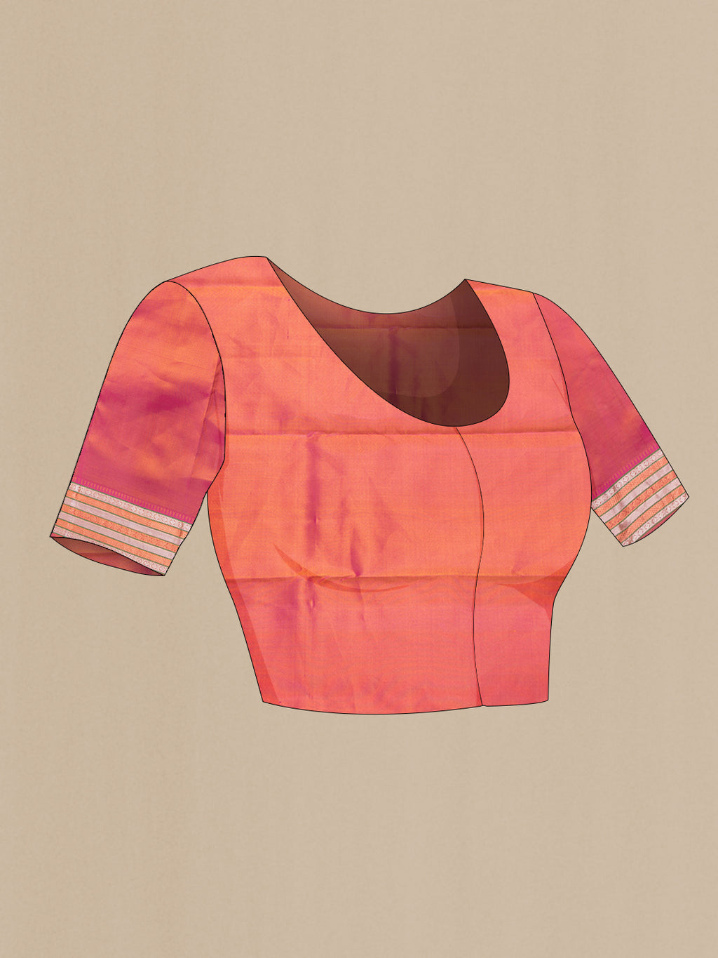 Close up image of the blouse of Mustard Dual Tone Kanchipuram Silk Saree with Zari Butta on the body and Zari Border. 