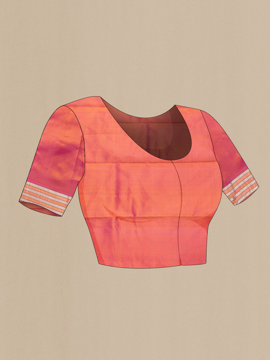 Close up image of the blouse of Mustard Dual Tone Kanchipuram Silk Saree with Zari Butta on the body and Zari Border. 
