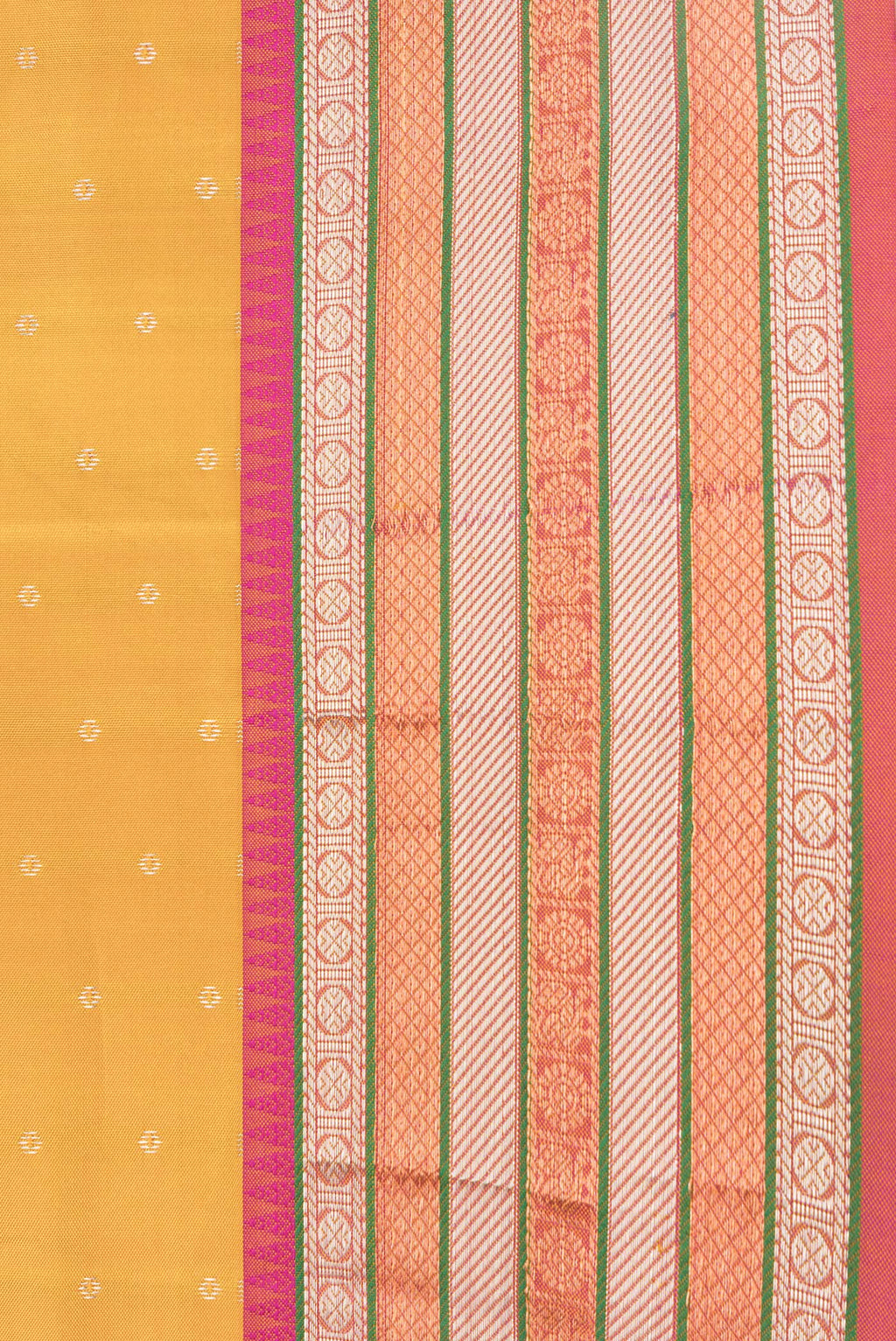 Border image of Mustard Dual Tone Kanchipuram Silk Saree with Zari Butta on the body and Zari Border. 