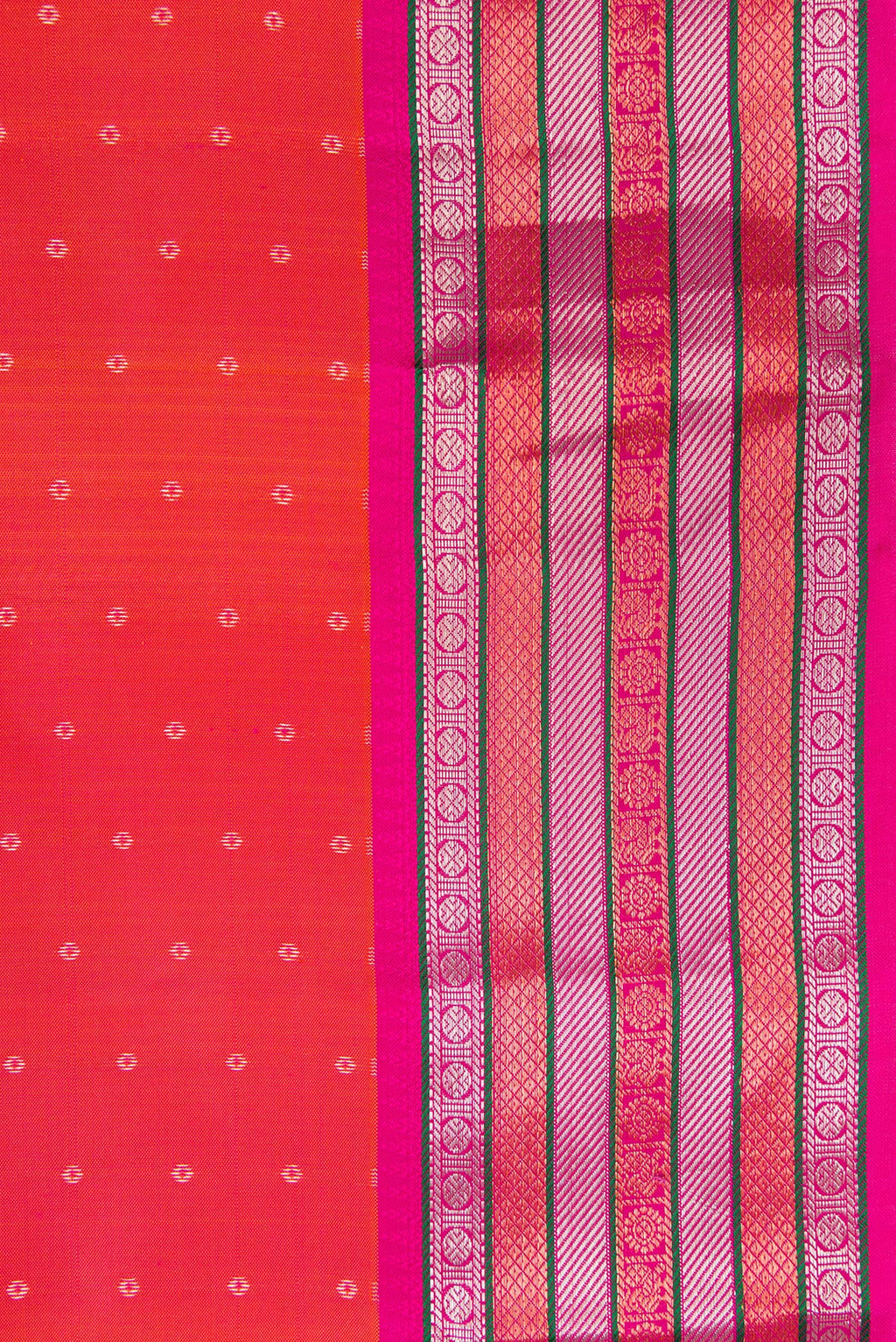 Border image of Coral Dual Tone Kanchipuram Silk Saree with Zari Butta on the body and Zari Border. 