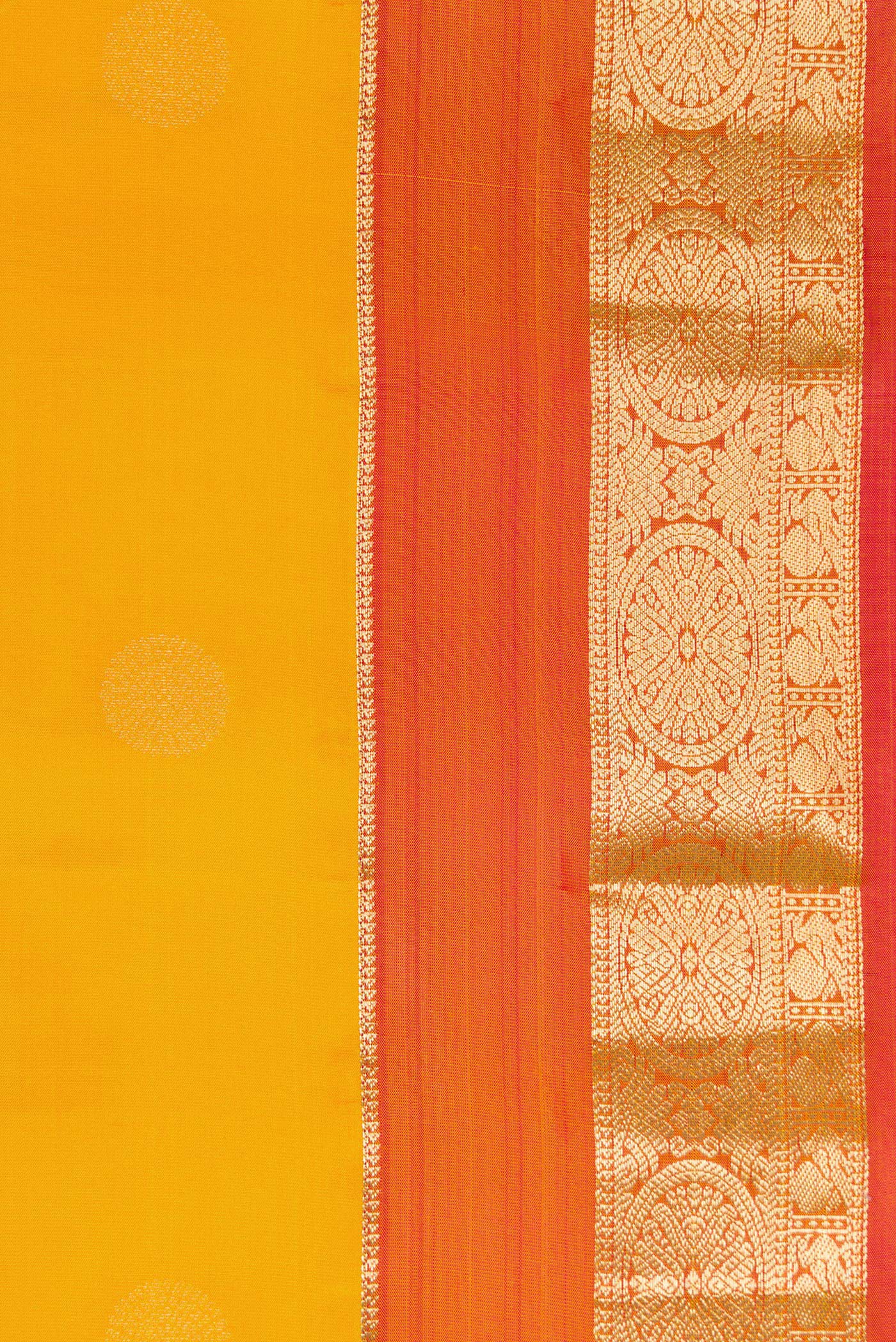 Border image of Mustard Dual Tone Kanchipuram Silk Saree with Zari Butta on the body and Zari Border. 