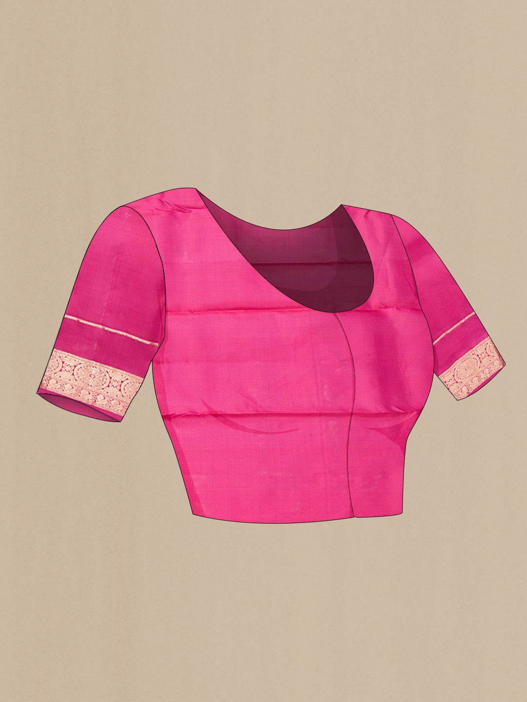 Close up image of the blouse of Orange Dual Tone Kanchipuram Silk Saree with Zari Butta on the body and Zari Border. 