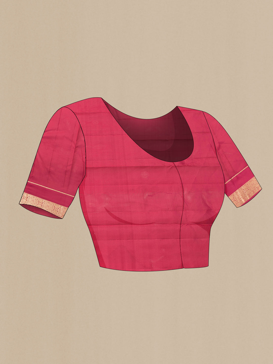 Close up image of the blouse of Pink Dual Tone Kanchipuram Silk Saree with Zari Butta on the body and Zari Border. 