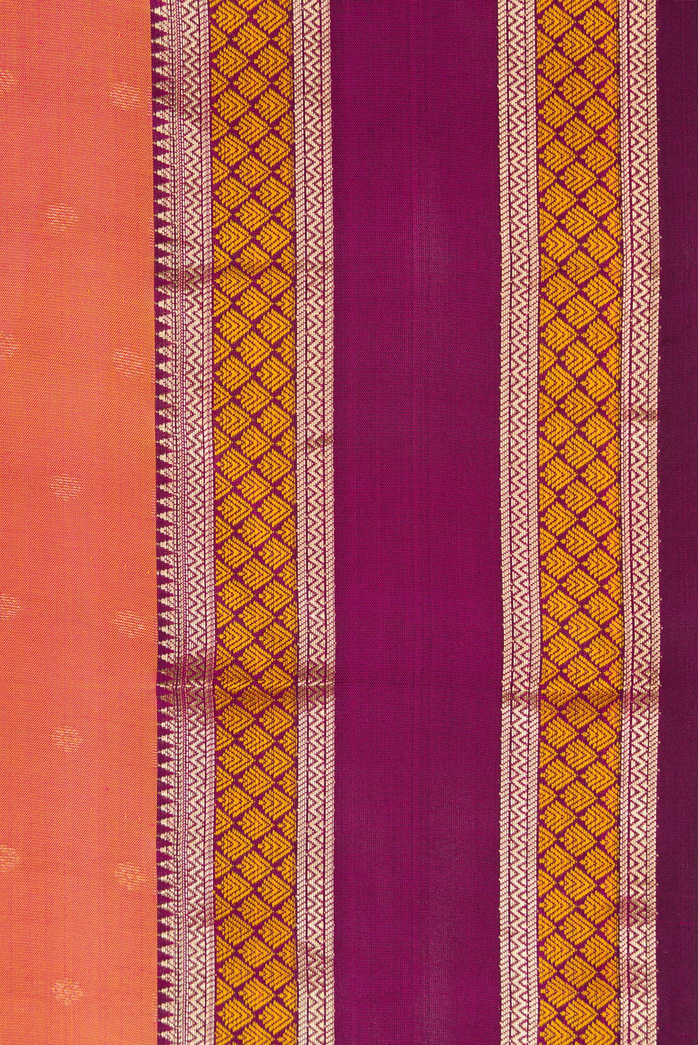 Border image of Coral Dual Tone Kanchipuram Silk Saree with Zari Butta on the body and Zari And Thread Border. 