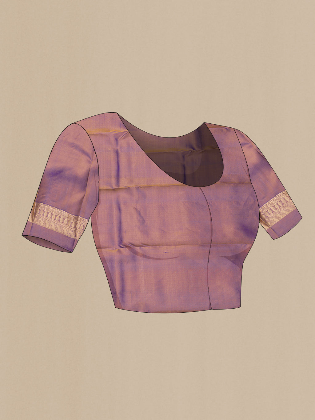 Close up image of the blouse of Mustard Dual Tone Kanchipuram Silk Saree with Zari Butta on the body and Zari Border. 