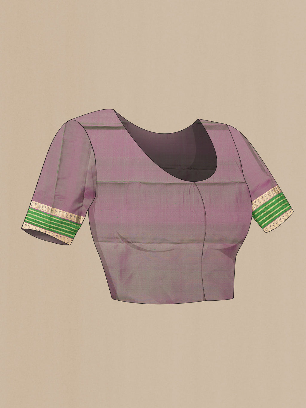 Close up image of the blouse of Bottle Green Dual Tone Kanchipuram Silk Saree with Zari Butta on the body and Zari And Thread Border. 