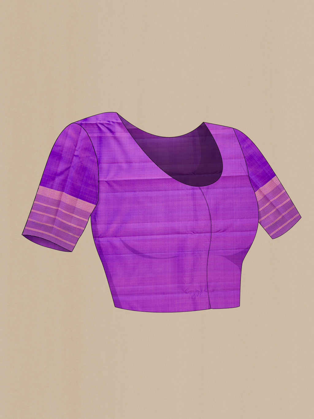 Close up image of the blouse of Pink Dual Tone Kanchipuram Silk Saree with Stripes on the body and Zari Border. 