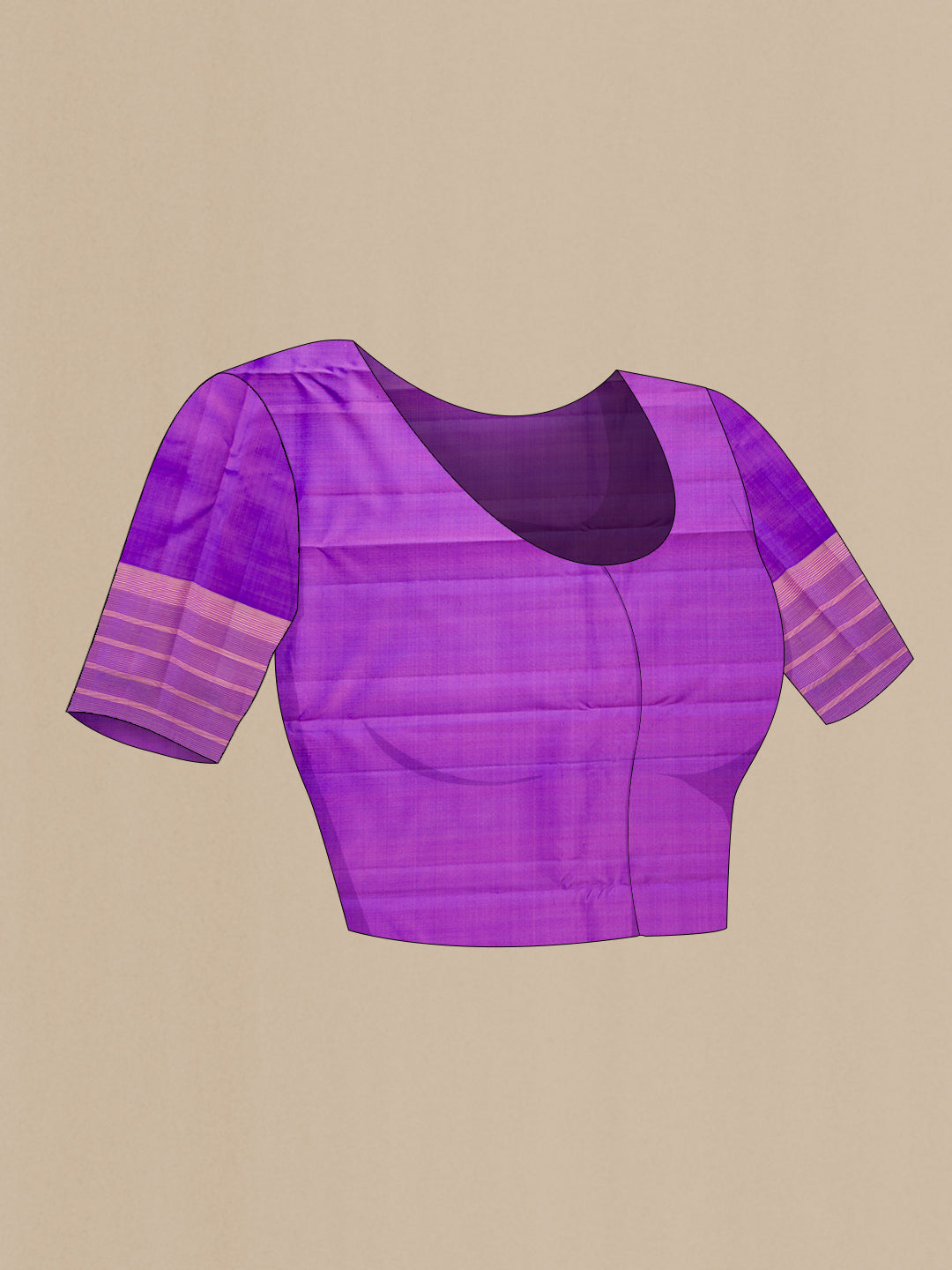 Close up image of the blouse of Pink Dual Tone Kanchipuram Silk Saree with Stripes on the body and Zari Border. 