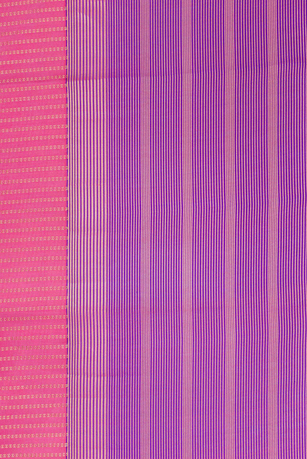 Border image of Pink Dual Tone Kanchipuram Silk Saree with Stripes on the body and Zari Border. 