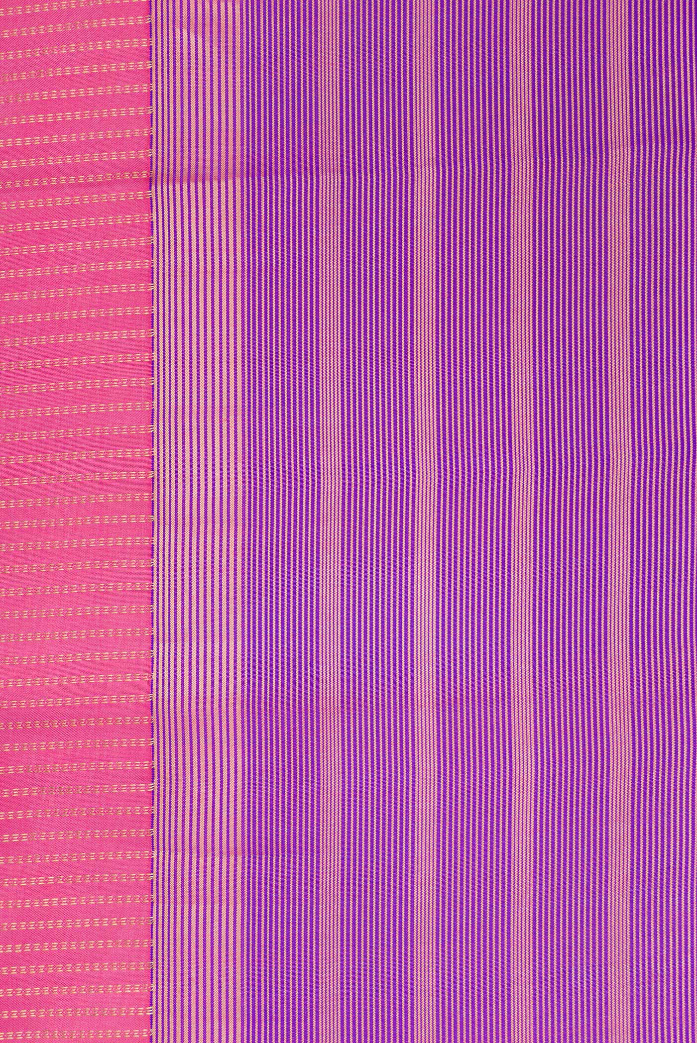 Border image of Pink Dual Tone Kanchipuram Silk Saree with Stripes on the body and Zari Border. 