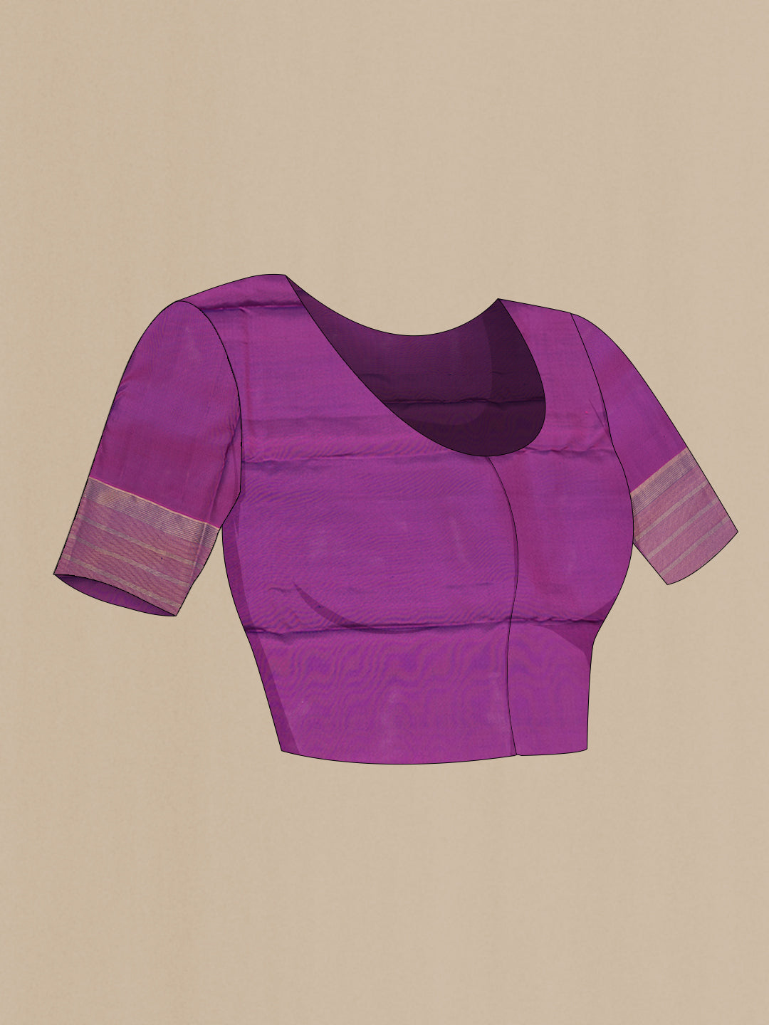 Close up image of the blouse of Royal Blue Dual Tone Kanchipuram Silk Saree with Stripes on the body and Zari Border. 