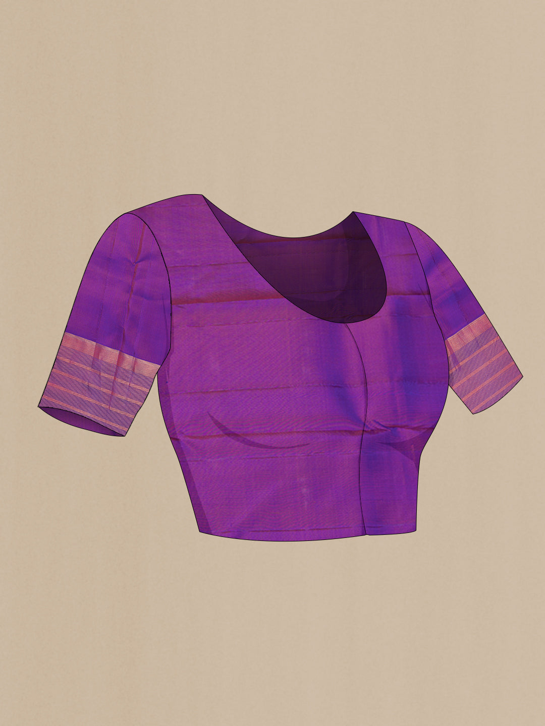 Close up image of the blouse of Pink Dual Tone Kanchipuram Silk Saree with Stripes on the body and Zari Border. 