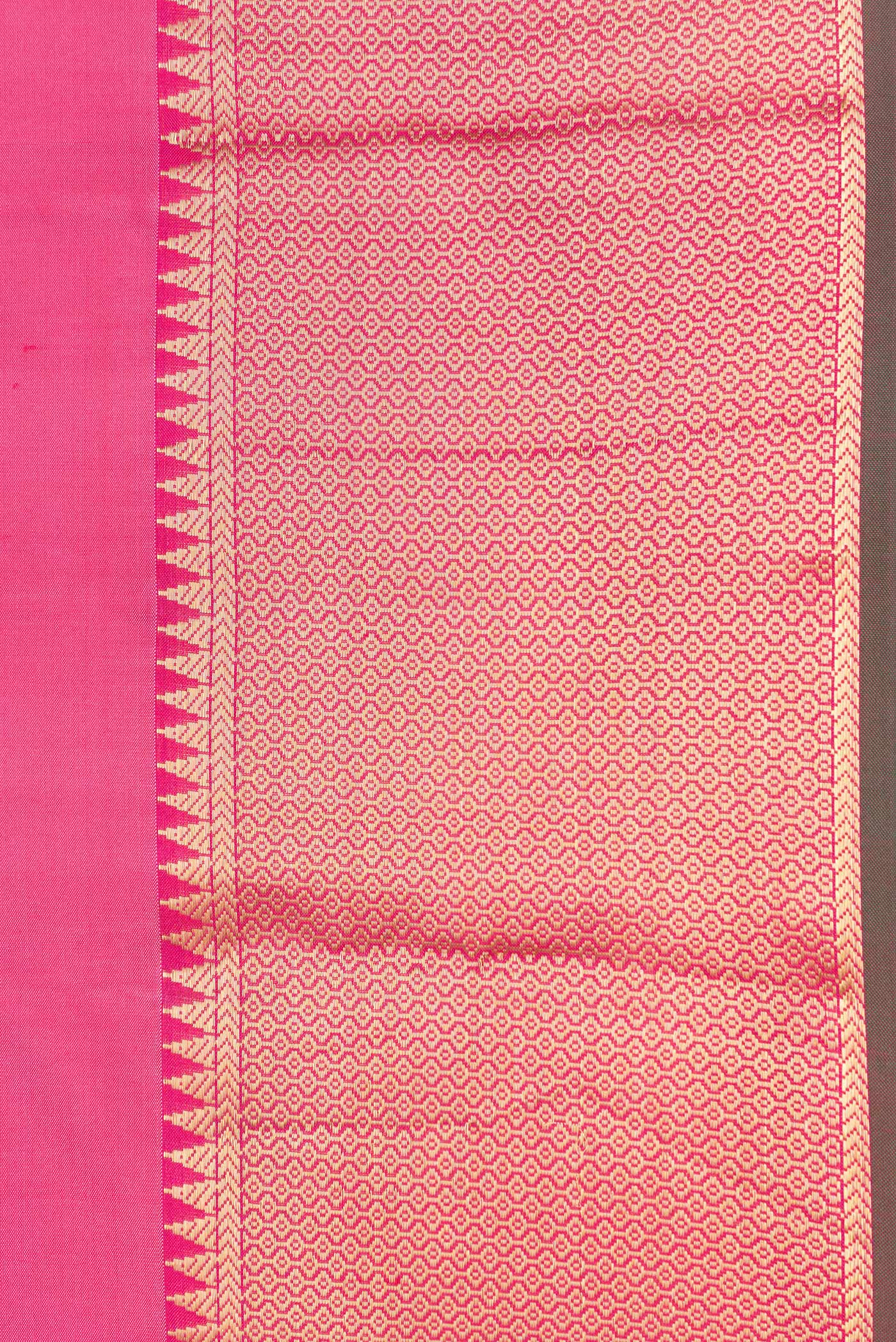 Border image of Pink Dual Tone Kanchipuram Silk Saree with Stripes on the body and Zari Border. 