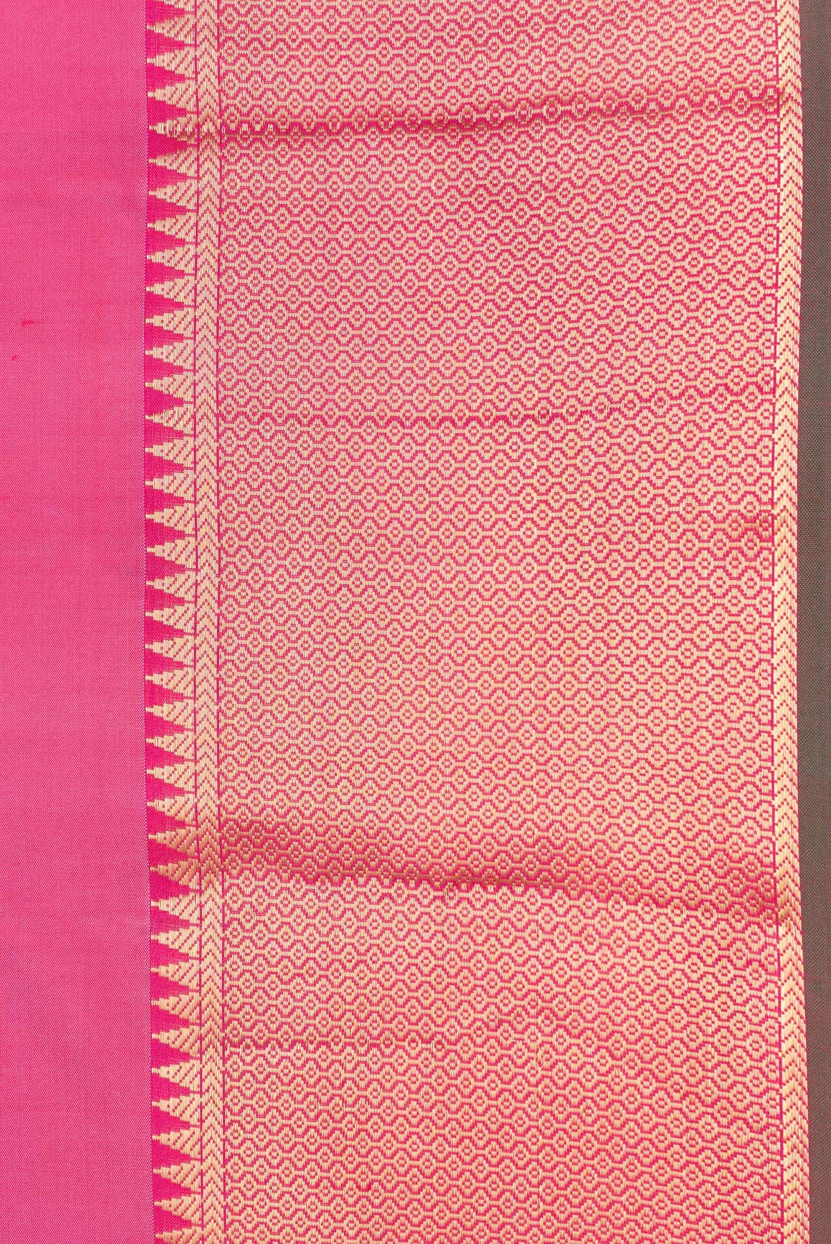 Border image of Pink Dual Tone Kanchipuram Silk Saree with Stripes on the body and Zari Border. 