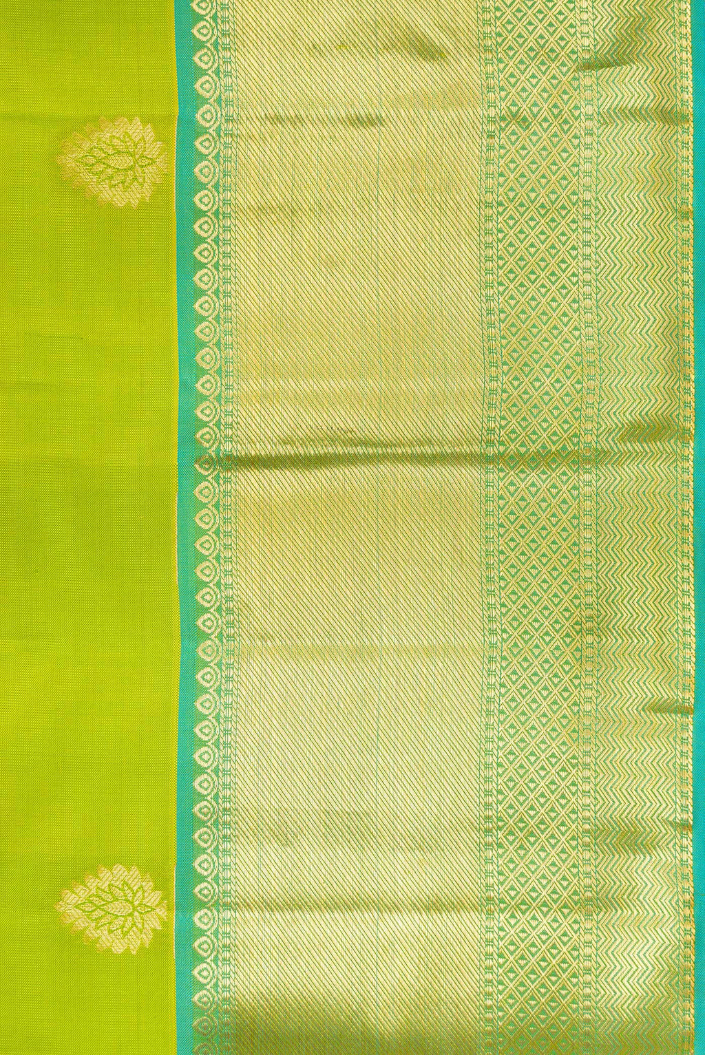 Border image of Parrot Green Dual Tone Kanjivaram Silk Saree with Zari Butta on the body and Zari Border. 