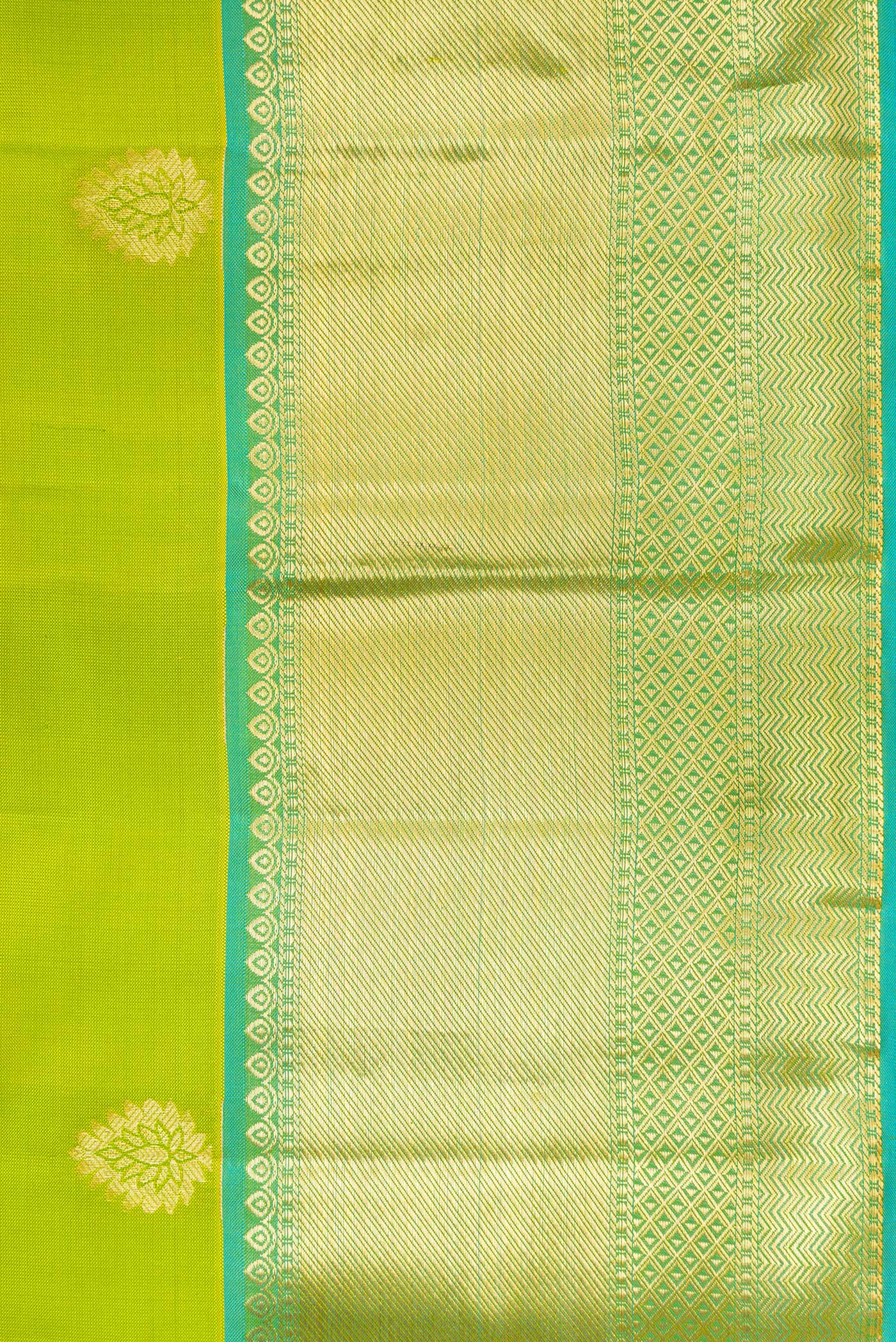 Border image of Parrot Green Dual Tone Kanjivaram Silk Saree with Zari Butta on the body and Zari Border. 