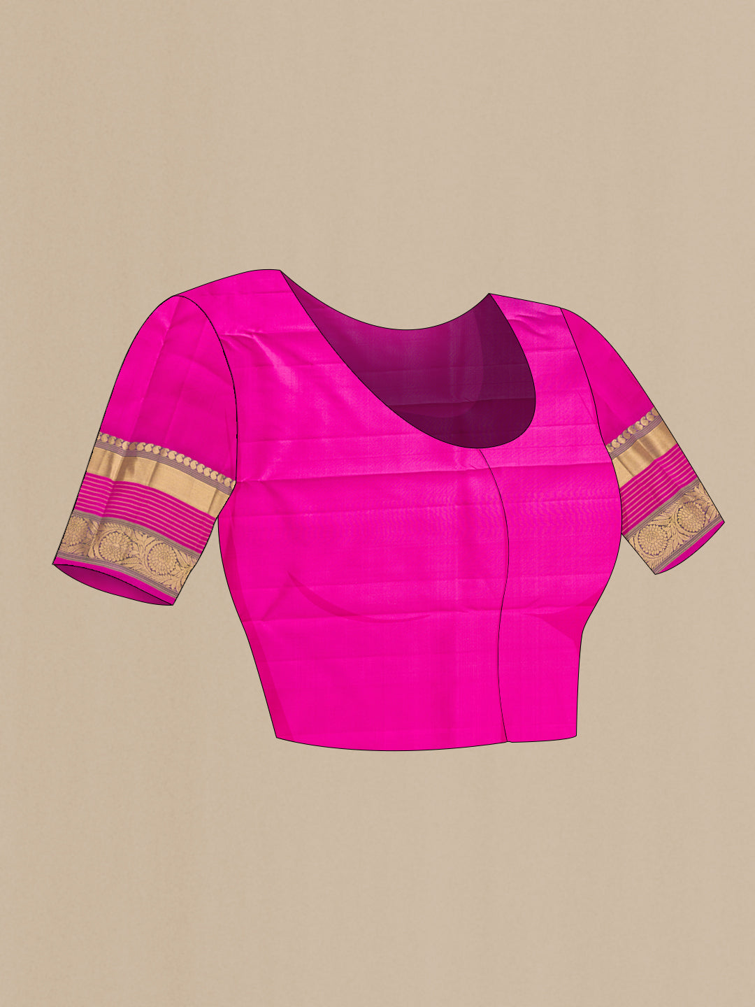 Close up image of the blouse of Pink Dual Tone Kanjivaram Silk Saree with Stripes on the body and Zari Border. 
