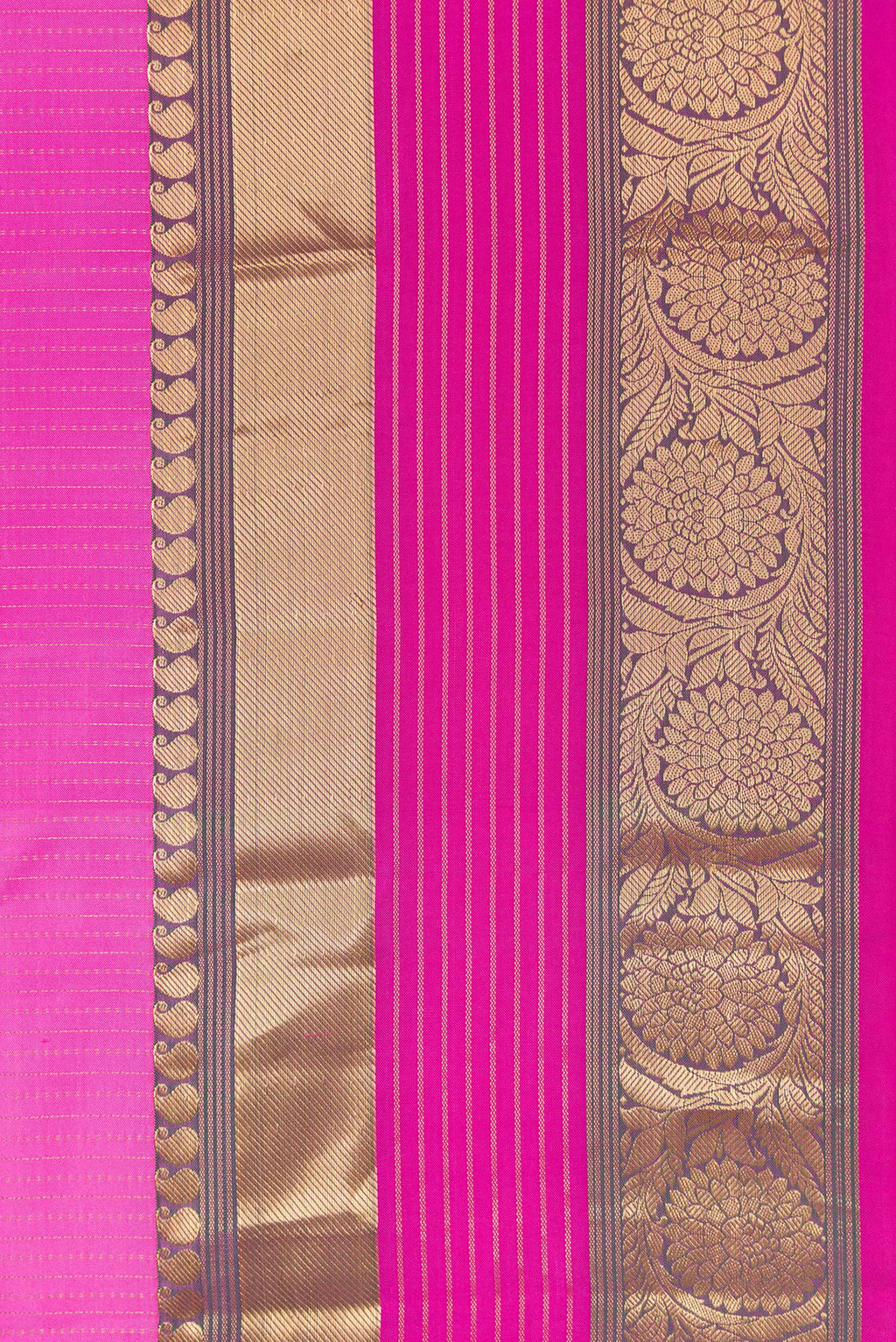 Border image of Pink Dual Tone Kanjivaram Silk Saree with Stripes on the body and Zari Border. 