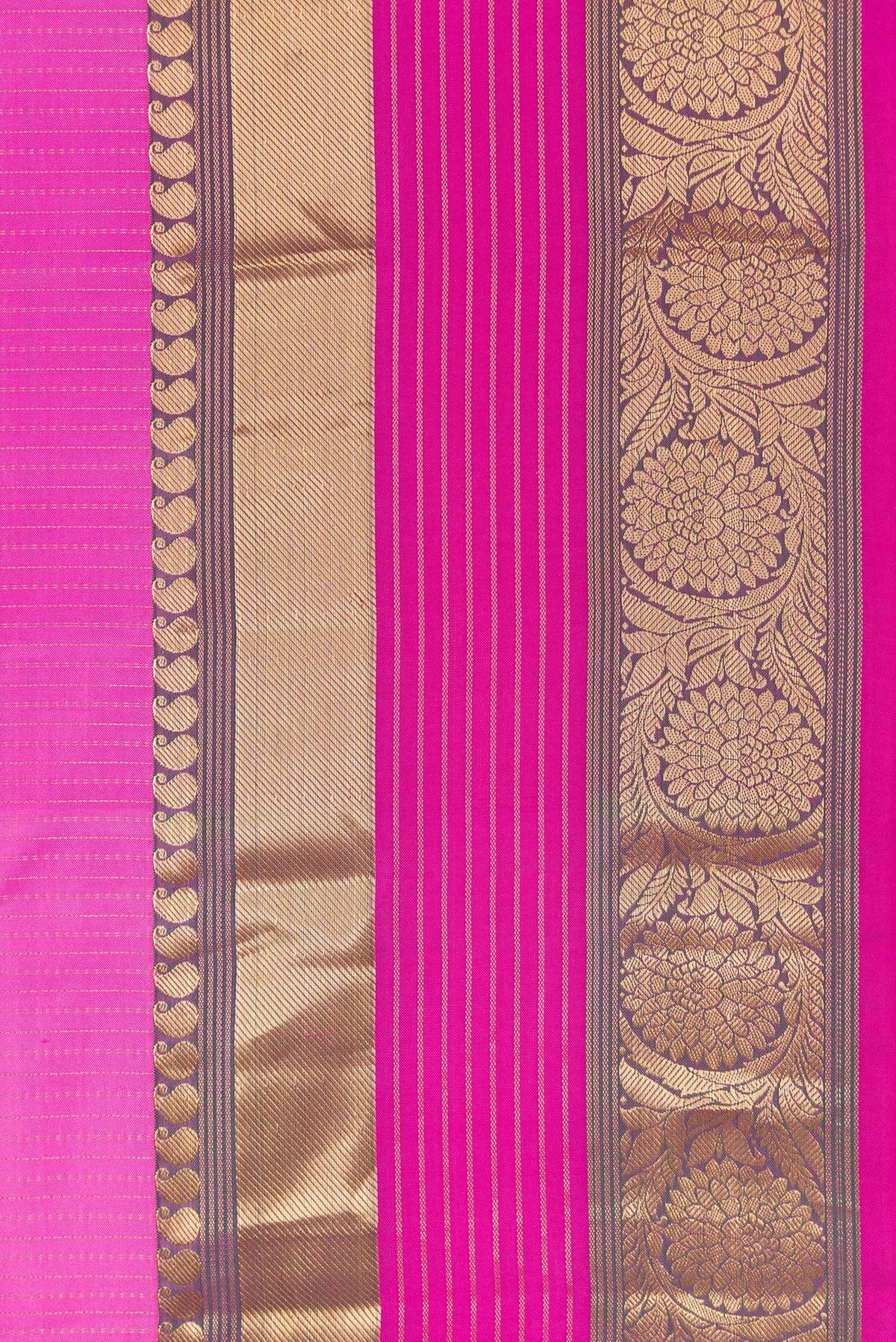 Border image of Pink Dual Tone Kanjivaram Silk Saree with Stripes on the body and Zari Border. 