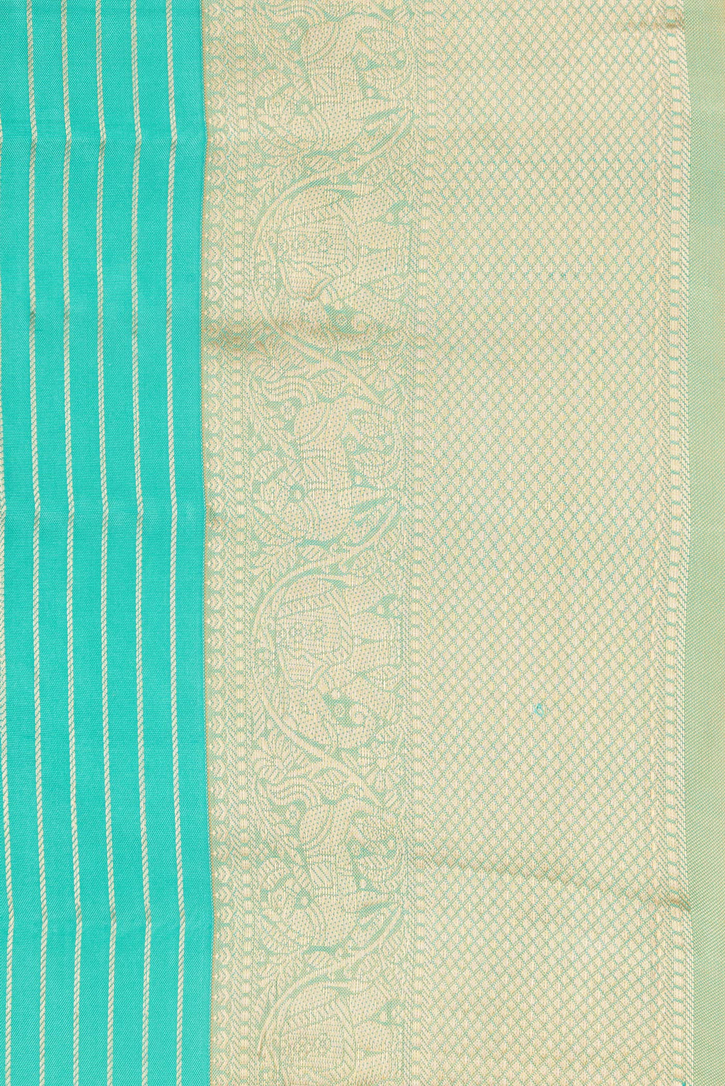 Border image of Sea Green Dual Tone Kanjivaram Silk Saree with Stripes on the body and Zari Border. 