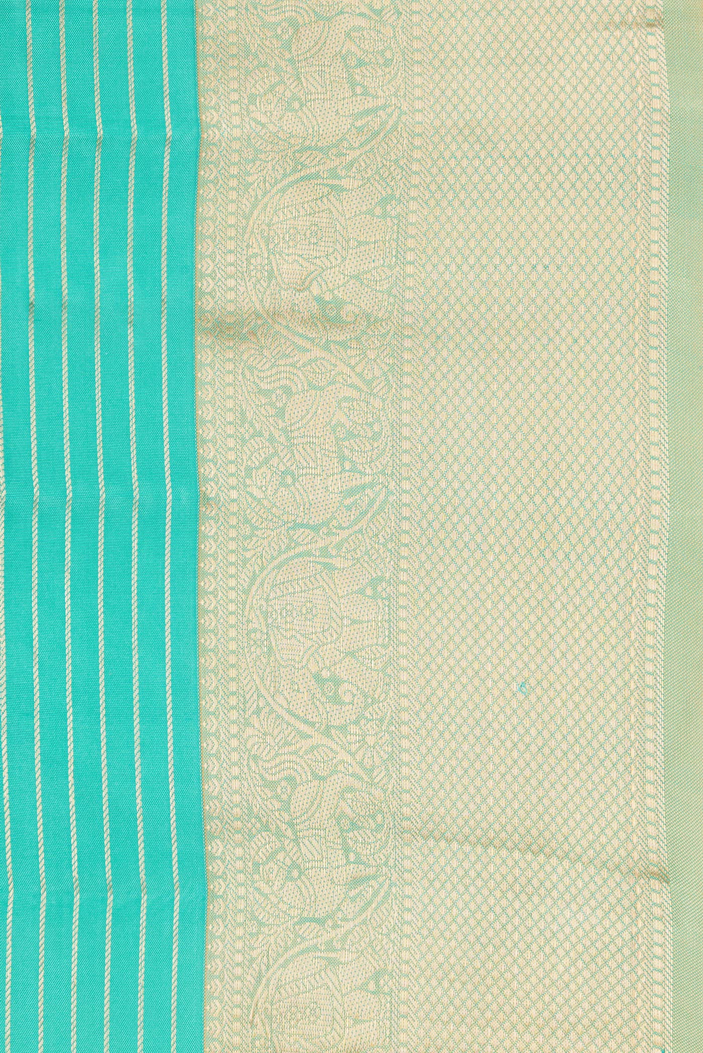 Border image of Sea Green Dual Tone Kanjivaram Silk Saree with Stripes on the body and Zari Border. 